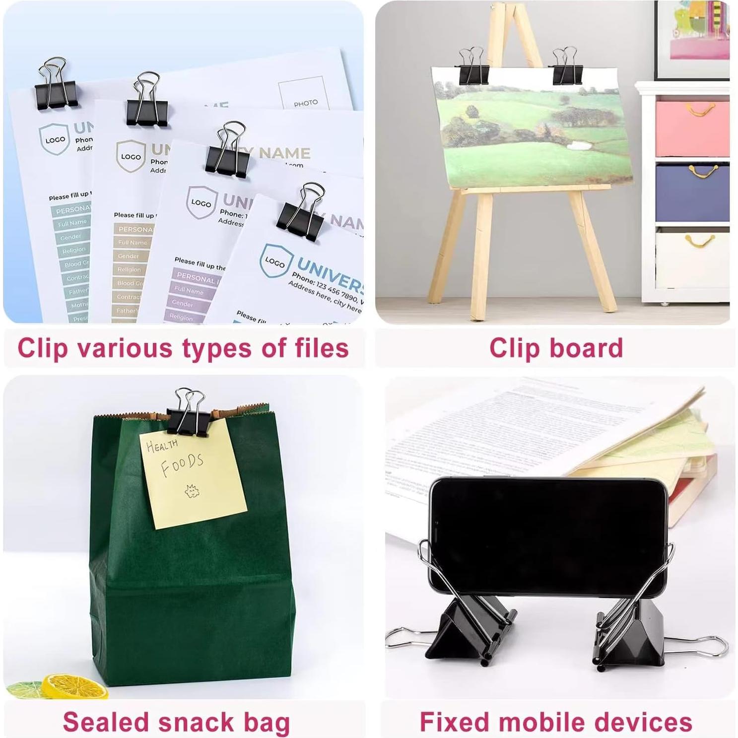 208 Clips de Carpeta de Metal STOLCA Tamaños Asortidos Negro