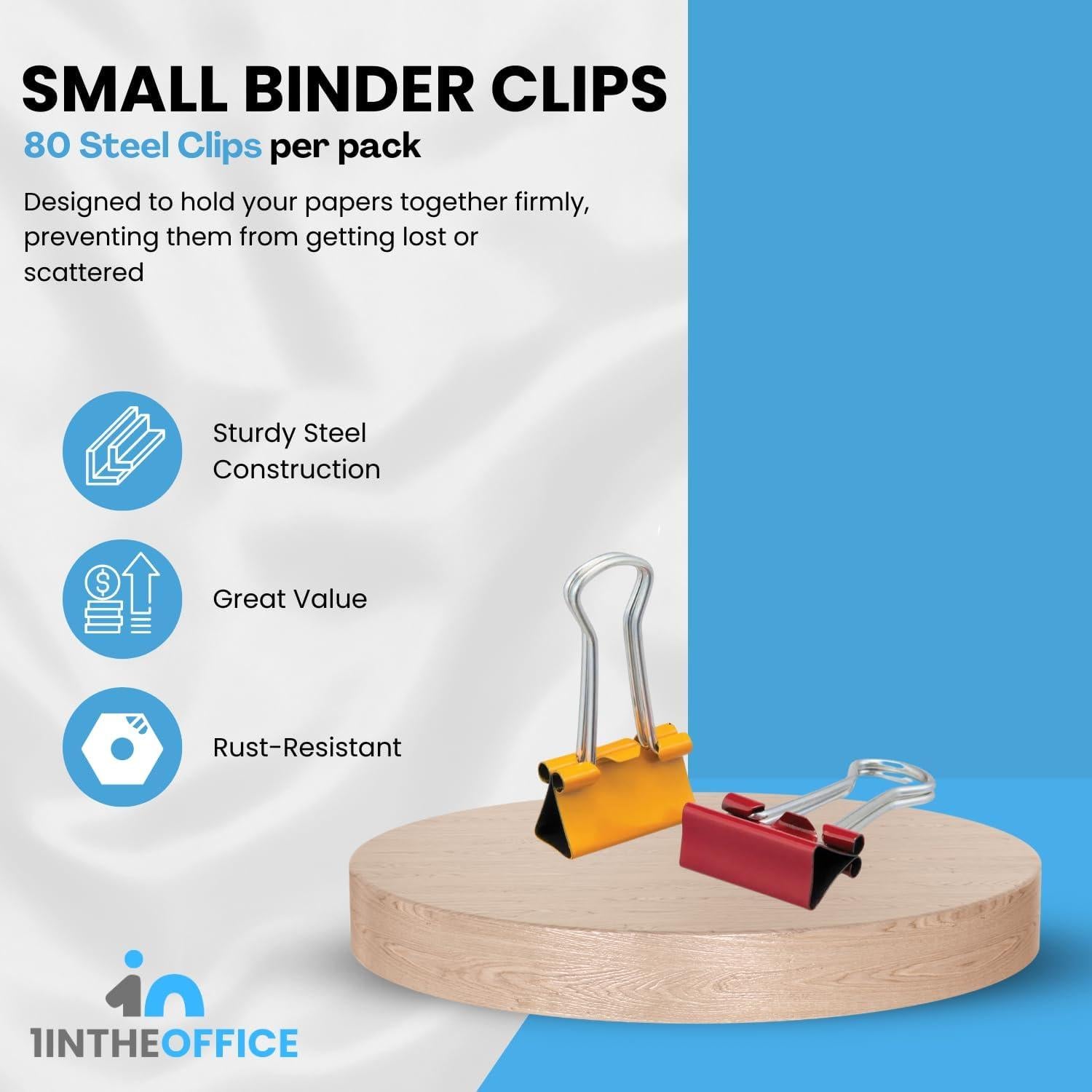 Clips de Carpeta Pequeños 1.9 cm 80 Piezas 1EnLaOficina Colores
