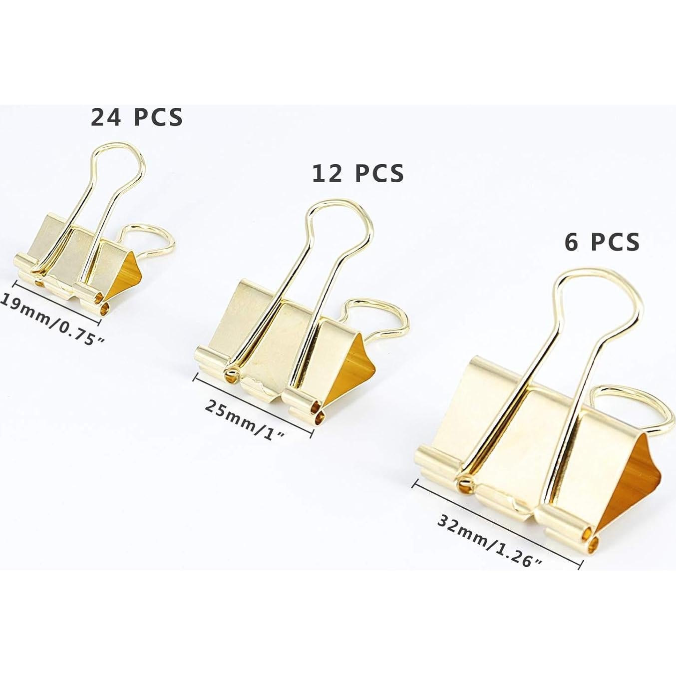 Clips de Encuadernación Dorados YOPINK - 42 Piezas Tamaños Variados