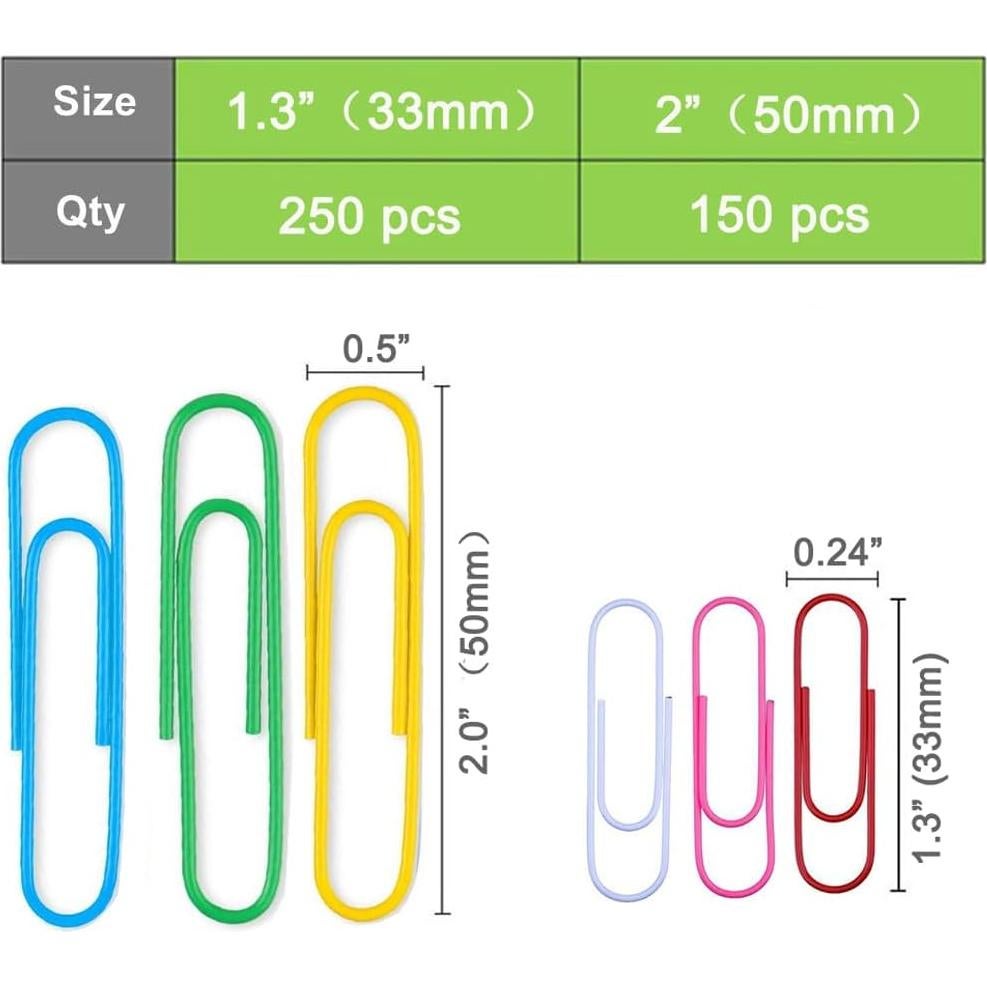 Clips de Papel Coloridos Vinaco 400PCS Medianos y Jumbo