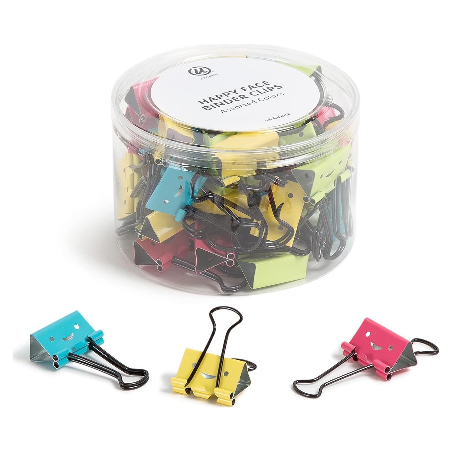Clips de Binder Cara Feliz U Brands, 25mm, 48 Piezas, Colores Brillantes