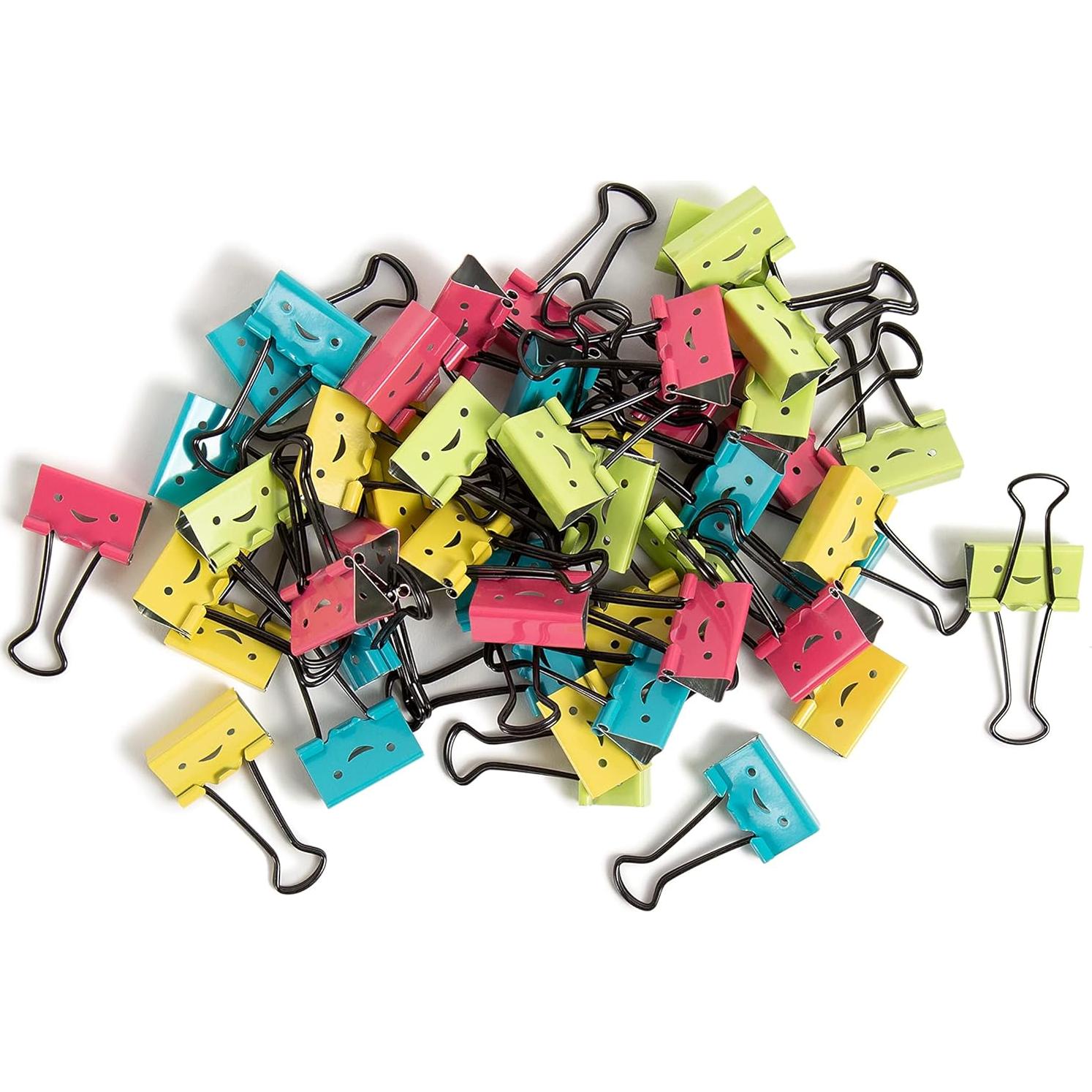 Clips de Binder Cara Feliz U Brands, 25mm, 48 Piezas, Colores Brillantes