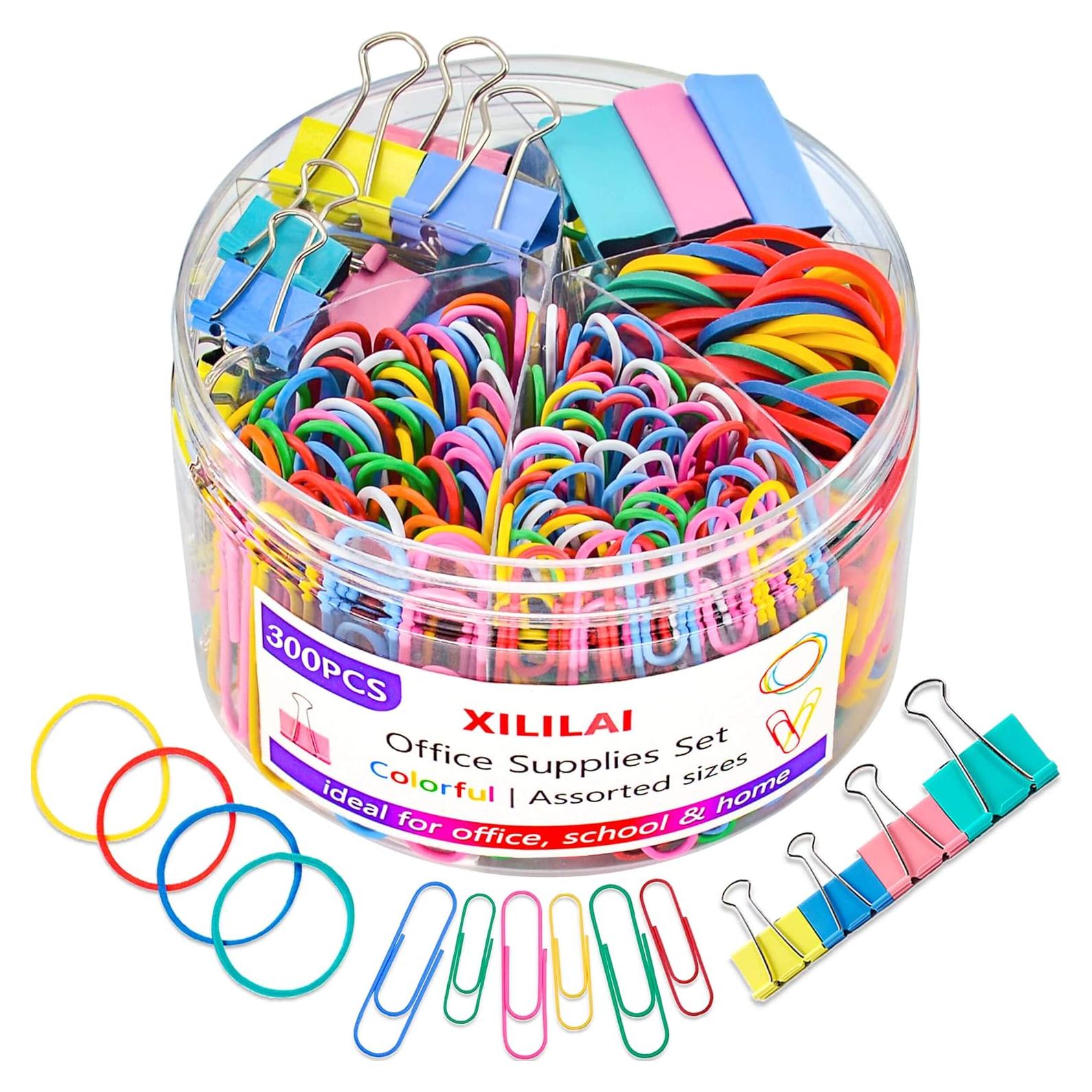 Juego de Clips de Papel y Carpeta XILILAI 300 Pcs Multicolor
