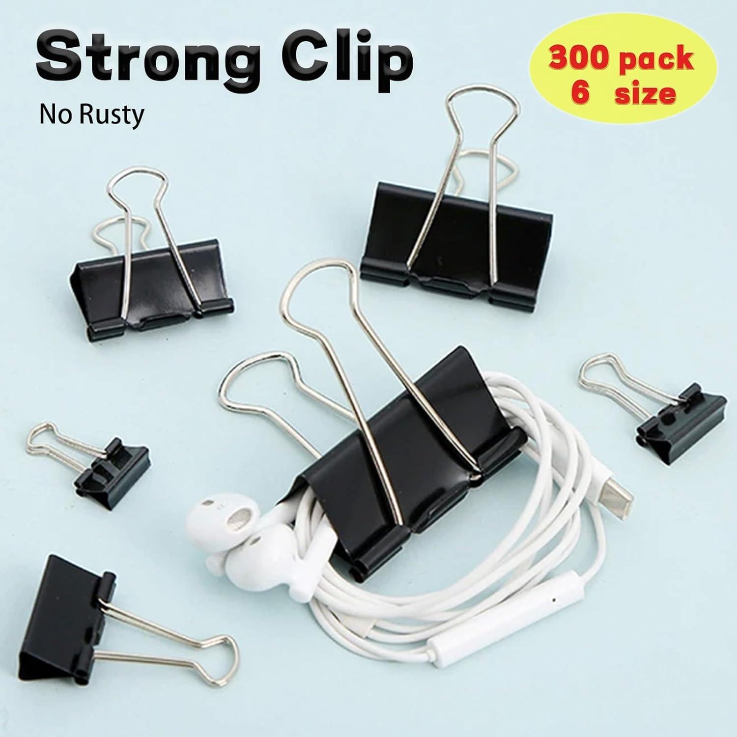 Paquete de 300 Clips de Carpeta Aellabus Negros Asortidos