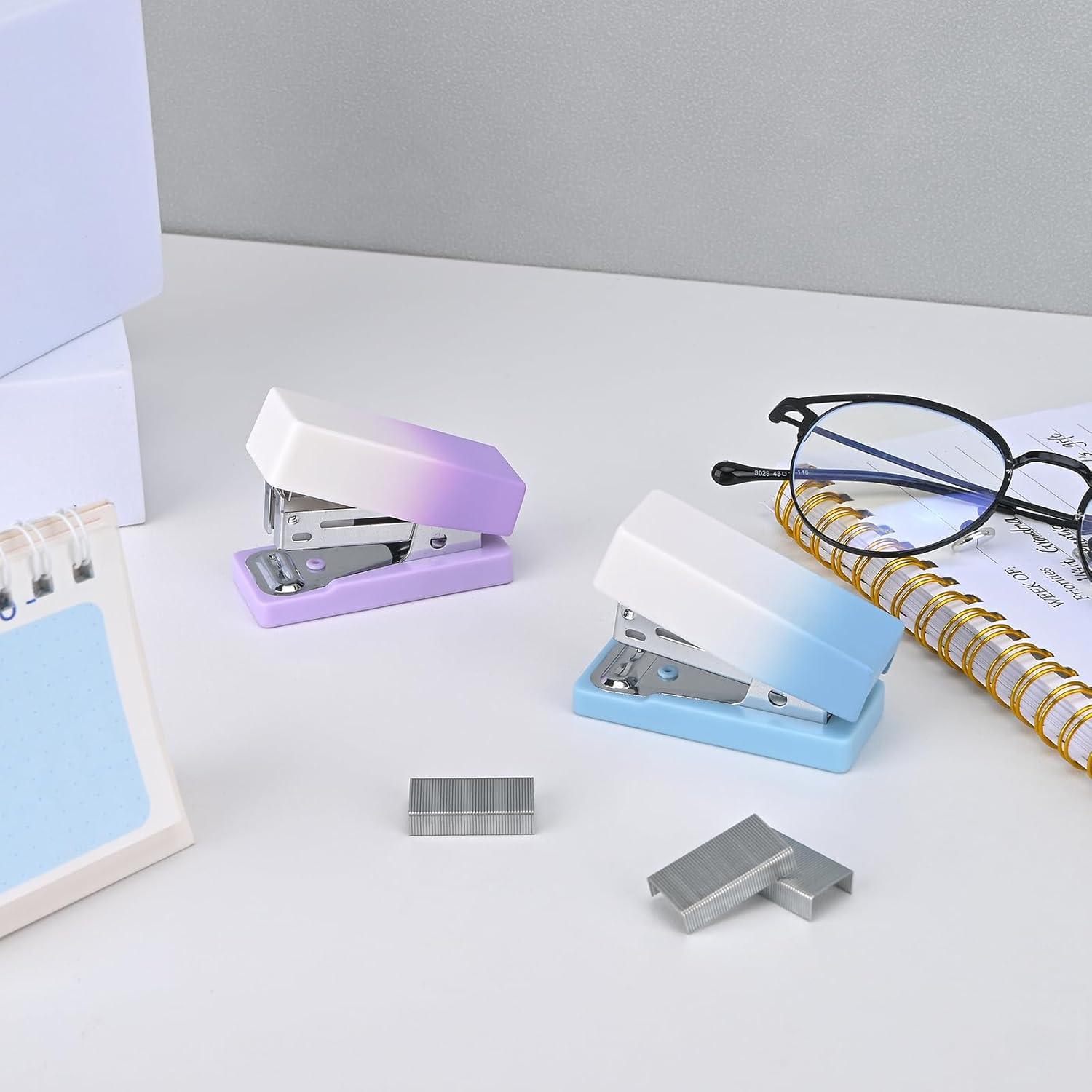 Grapadora Mini Temiary 2 Pcs Azul y Púrpura 12 Hojas