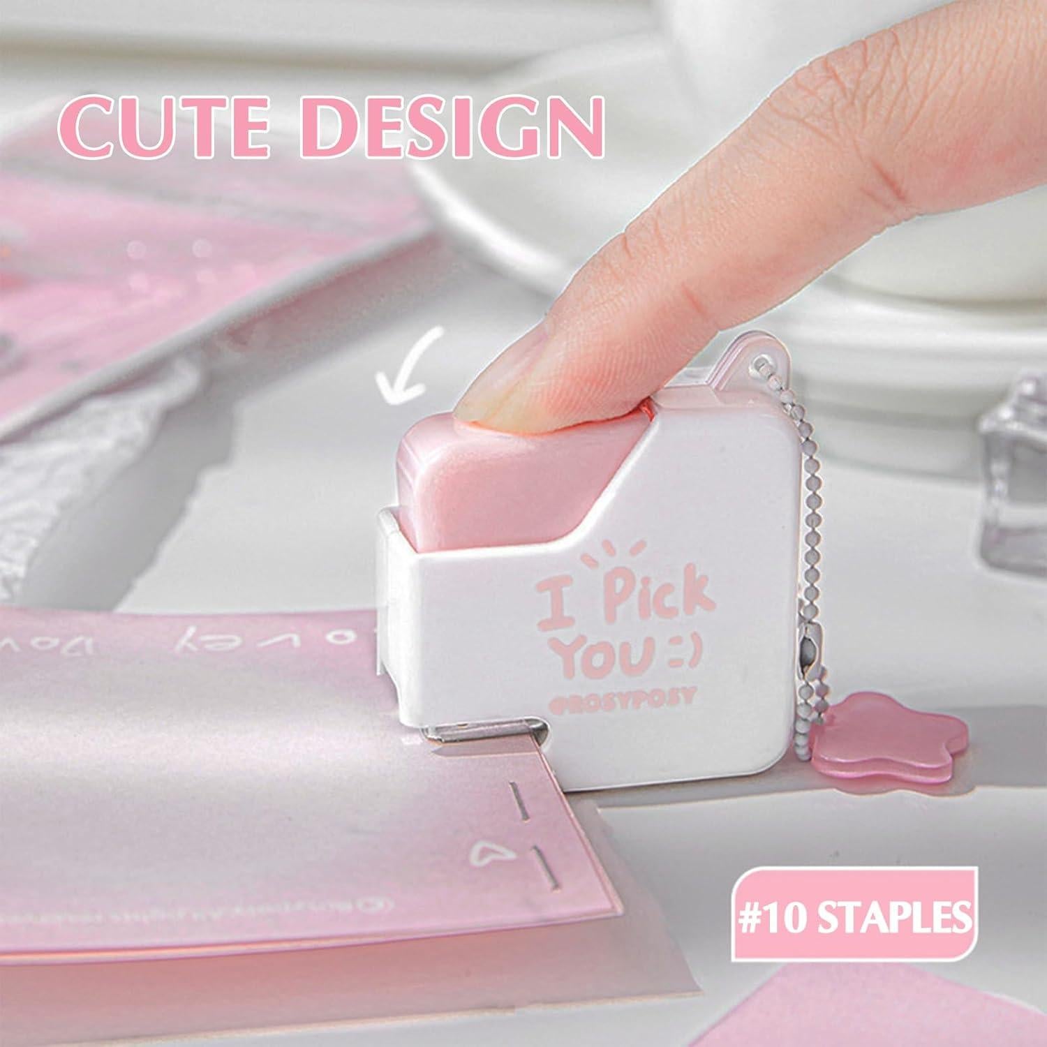 Mini Grapadora TECHPLUS Rosa con 40 Grapas - Compacta y Lindo Diseño