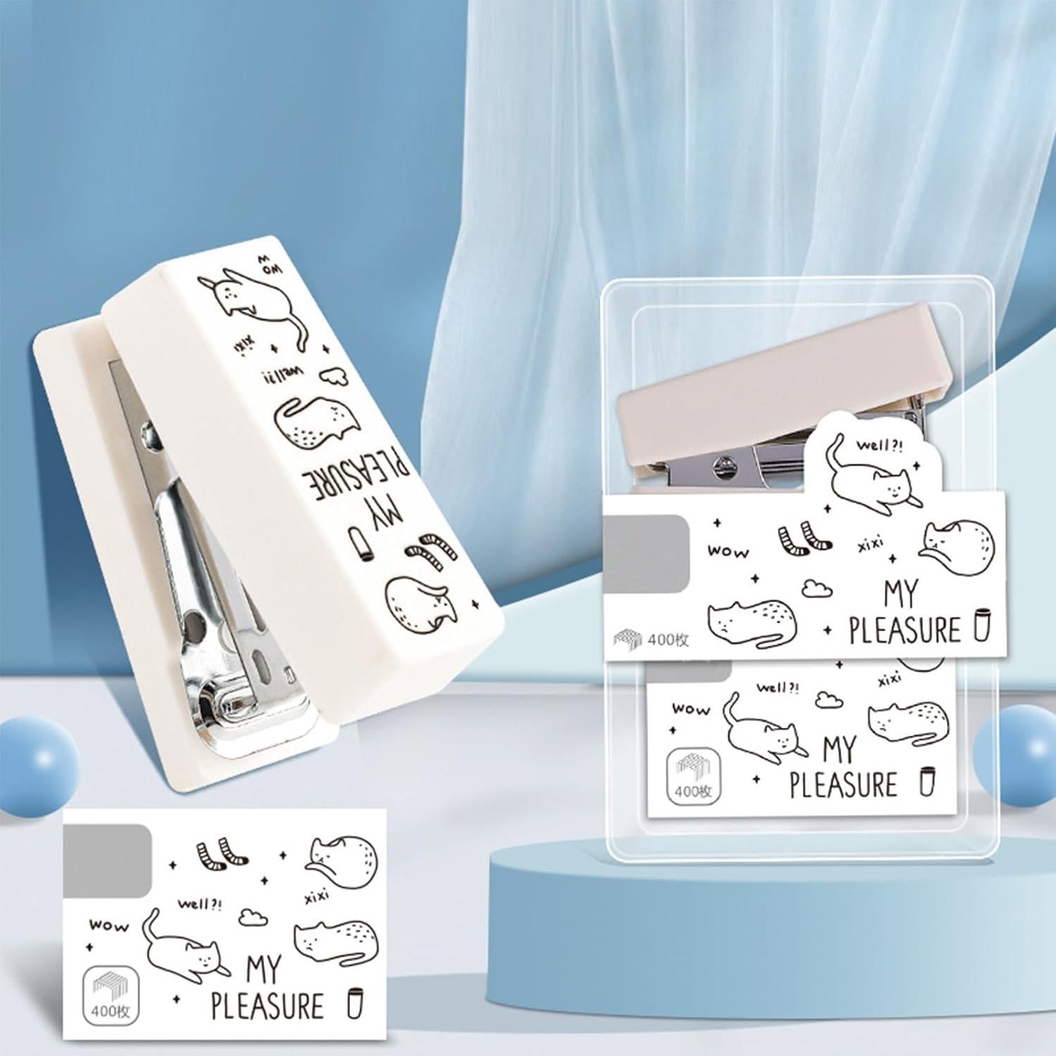 Grapadora de Caricatura MOZXIRZ Mini Blanca con 400 Grapas