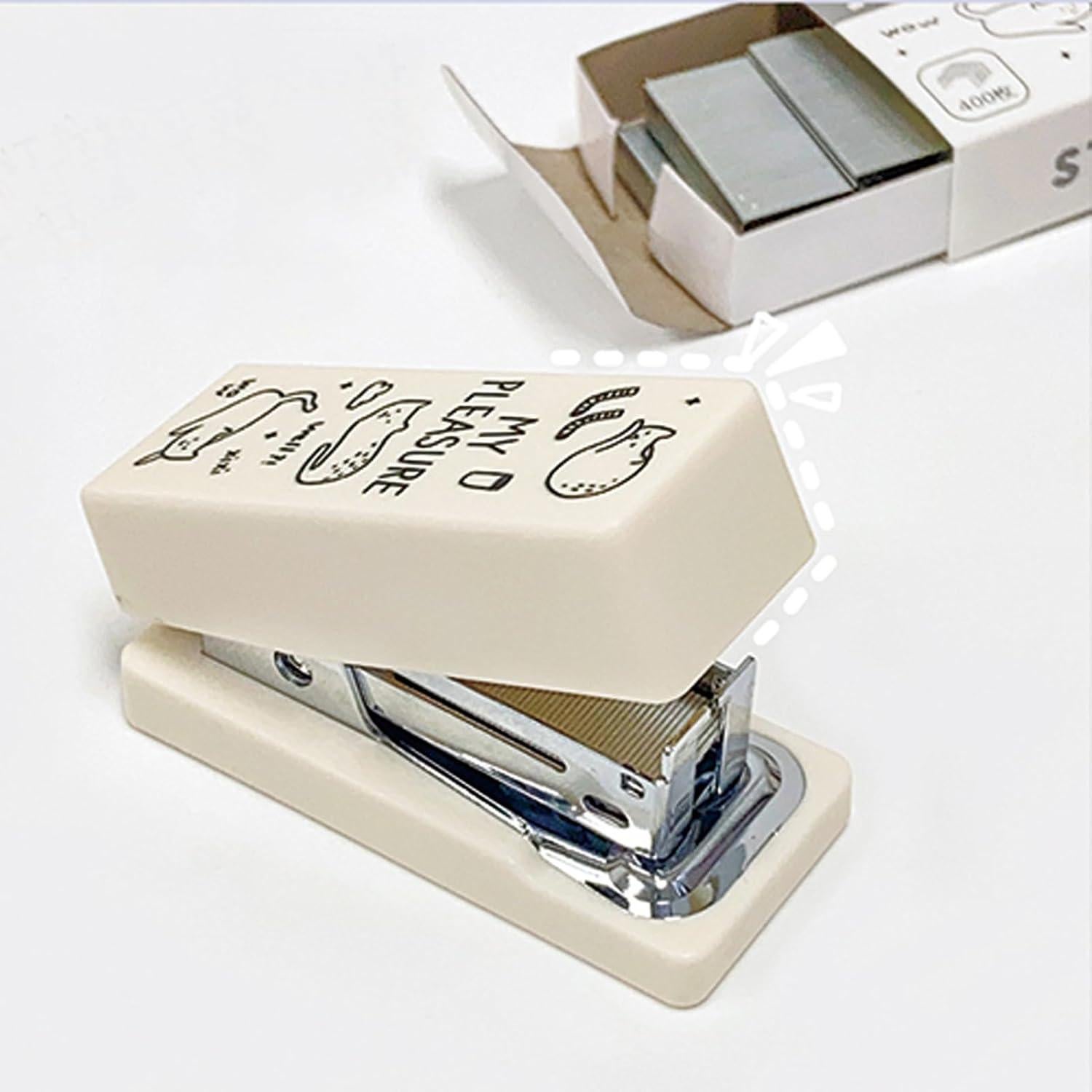 Grapadora de Caricatura MOZXIRZ Mini Blanca con 400 Grapas