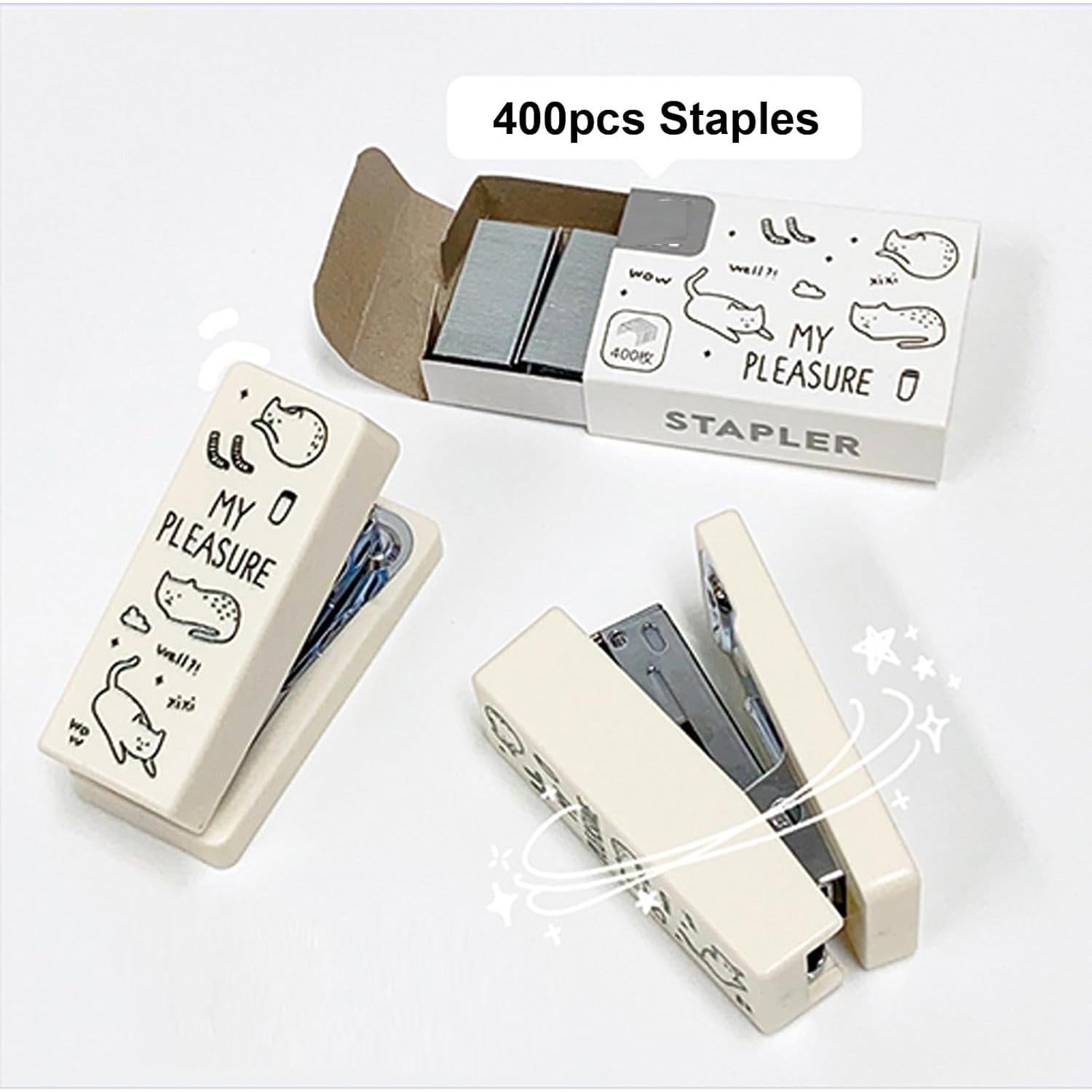 Grapadora de Caricatura MOZXIRZ Mini Blanca con 400 Grapas