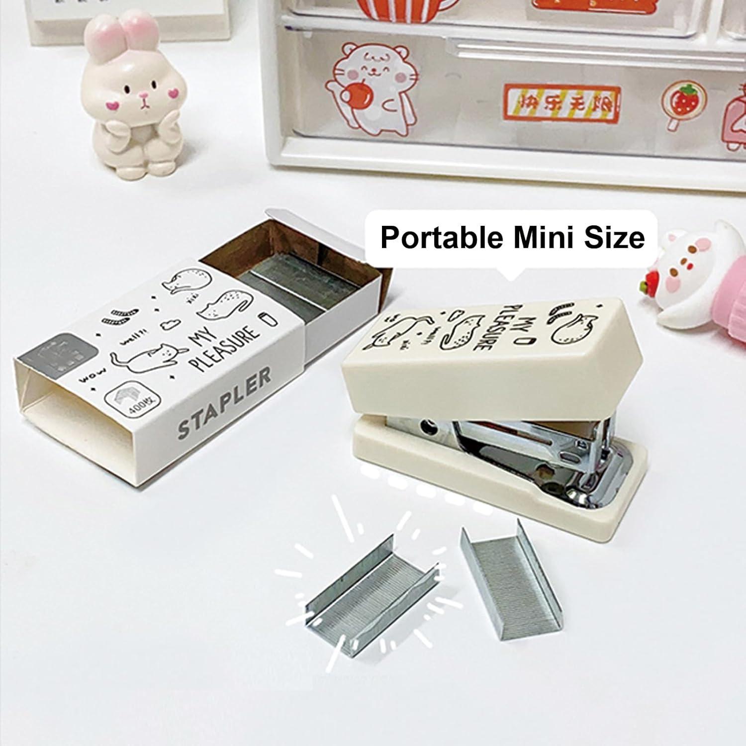 Grapadora de Caricatura MOZXIRZ Mini Blanca con 400 Grapas