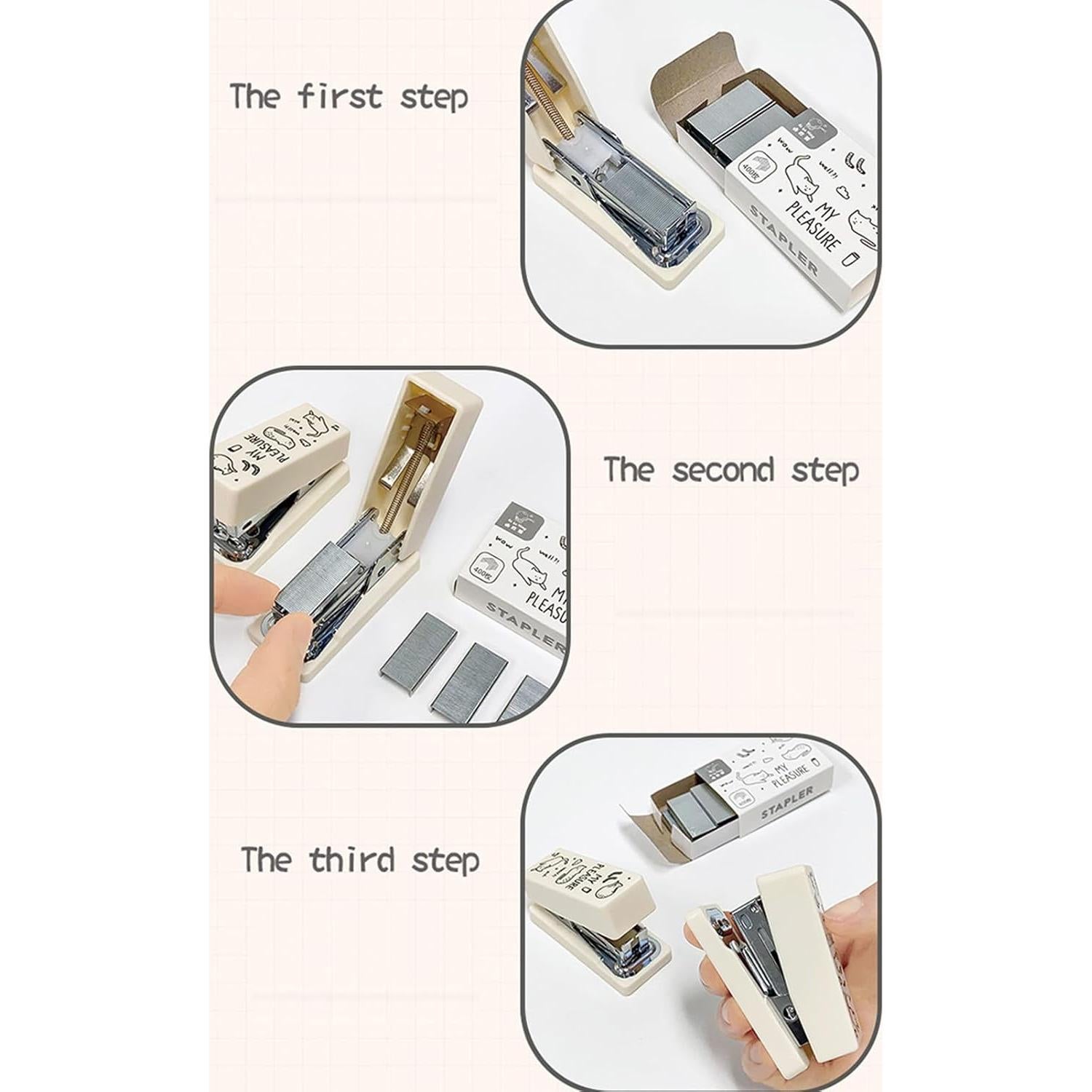 Grapadora de Caricatura MOZXIRZ Mini Blanca con 400 Grapas