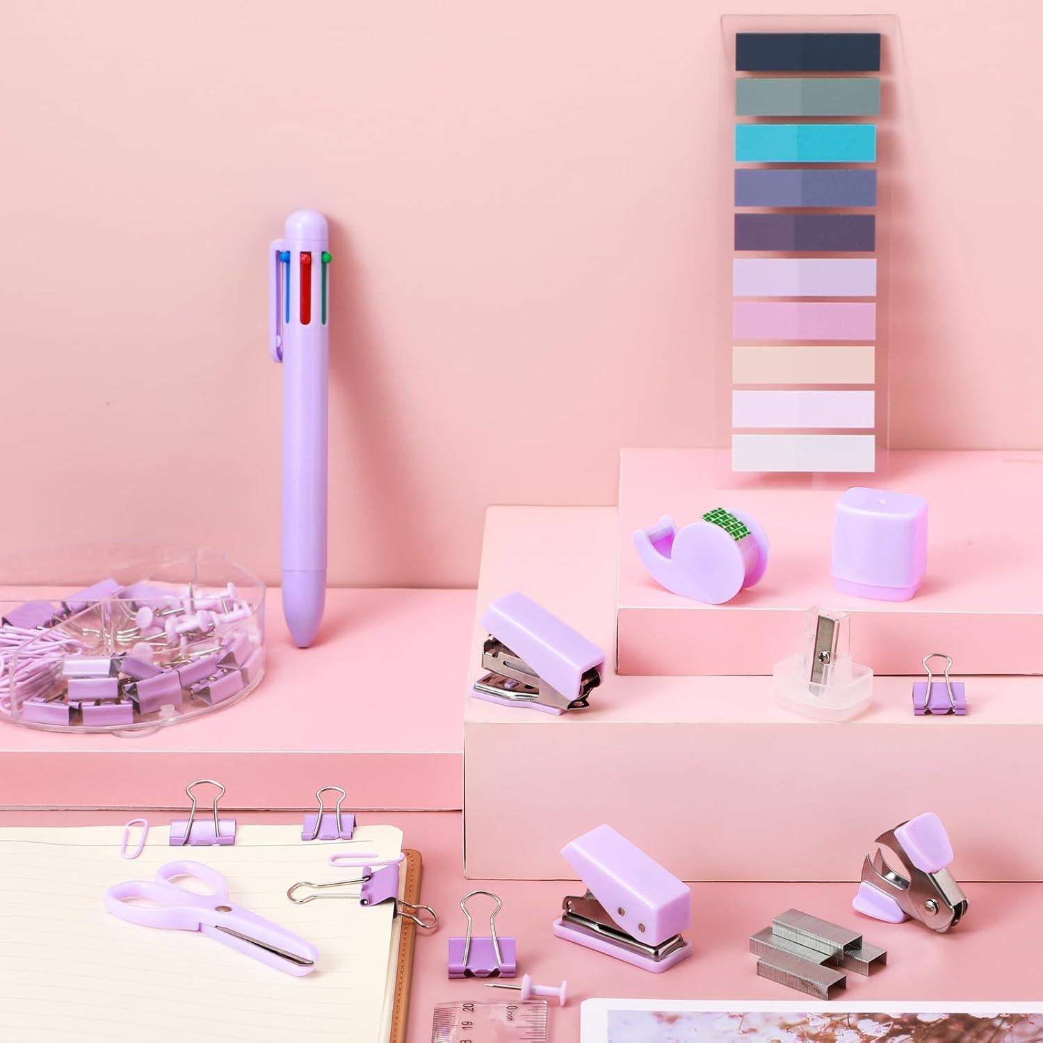 Kit Mini Suministros de Oficina Morado AuroraY - 15 Piezas