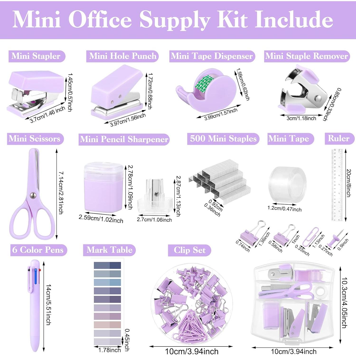 Kit Mini Suministros de Oficina Morado AuroraY - 15 Piezas