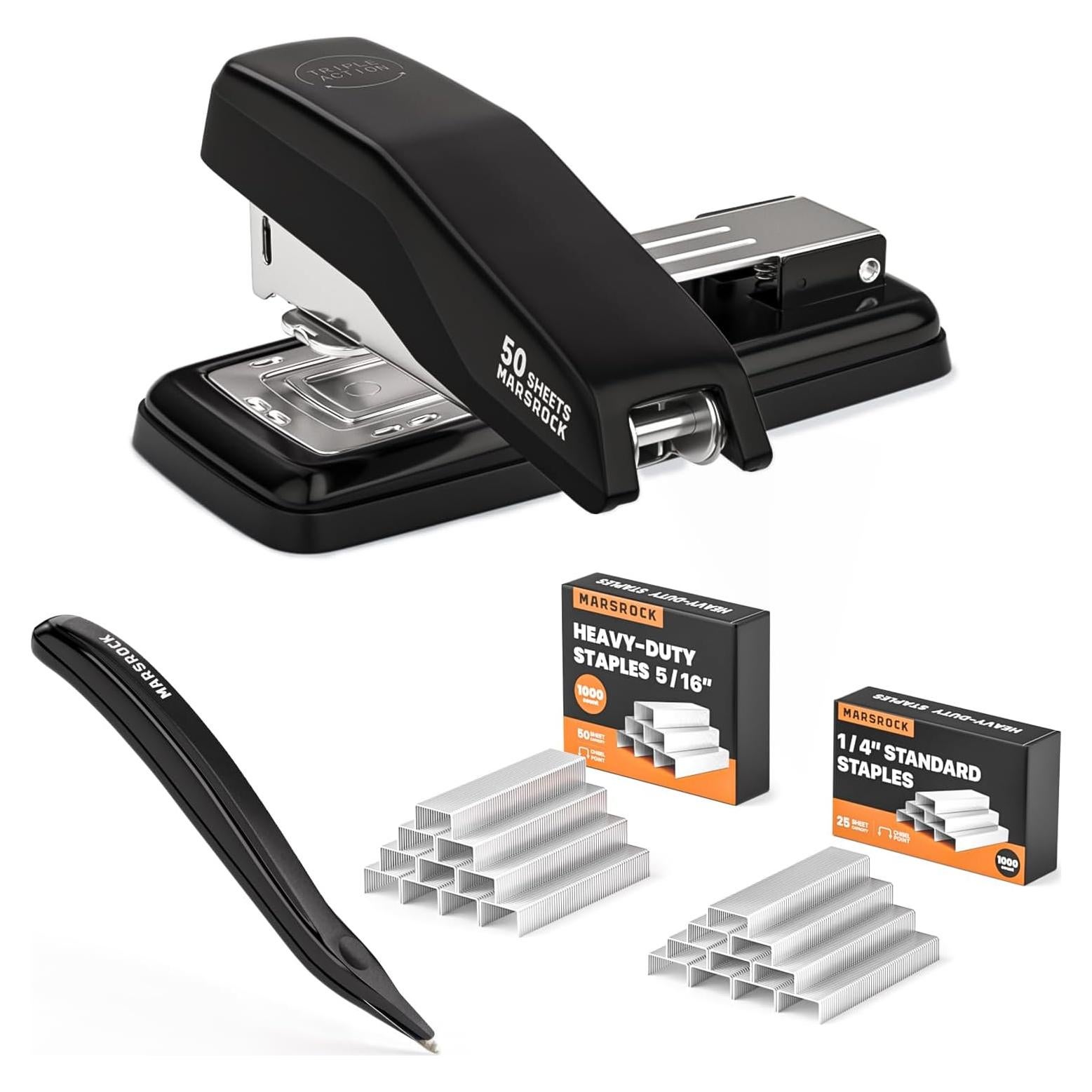 Desktop Stapler, Swing-Arm Swivel Stapler, 50 Sheet Capacity, 2000 Staples and Staple Remover, Rotatable Heavy Duty Staplers for Office, Home, Classroom, Booklet, Book Binding,Black