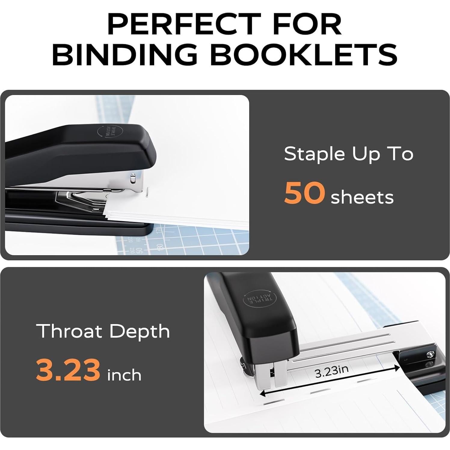 Desktop Stapler, Swing-Arm Swivel Stapler, 50 Sheet Capacity, 2000 Staples and Staple Remover, Rotatable Heavy Duty Staplers for Office, Home, Classroom, Booklet, Book Binding,Black