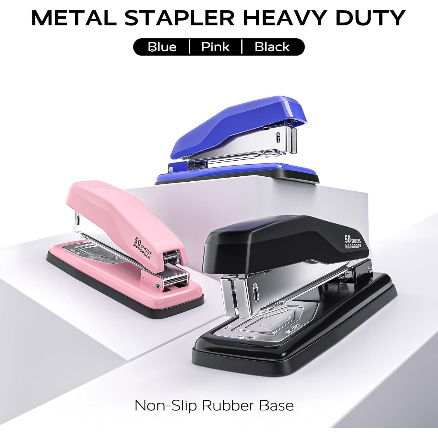 Desktop Stapler, Swing-Arm Swivel Stapler, 50 Sheet Capacity, 2000 Staples and Staple Remover, Rotatable Heavy Duty Staplers for Office, Home, Classroom, Booklet, Book Binding,Black