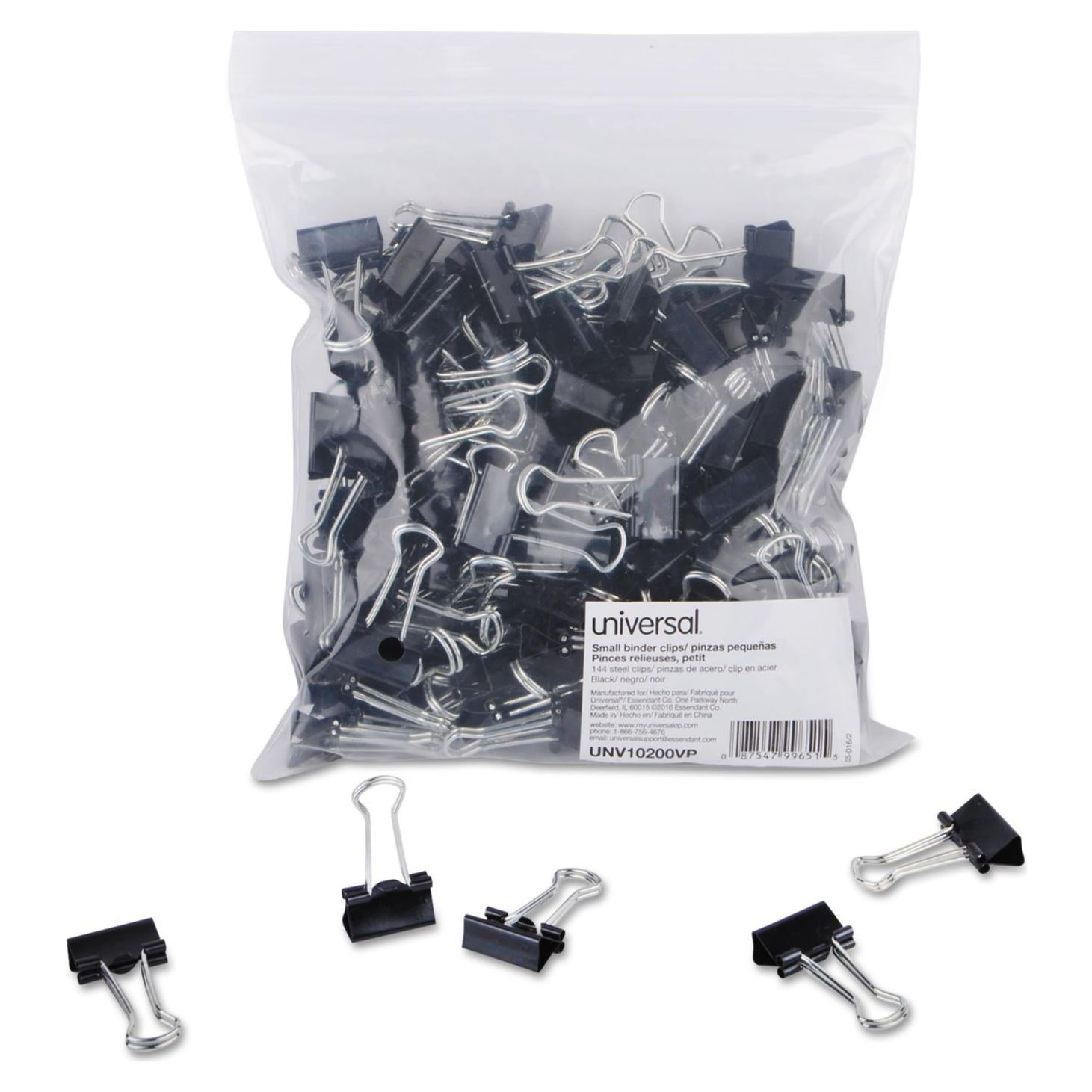 Clip de Carpeta Pequeño Universal Negro Plata 144 Piezas