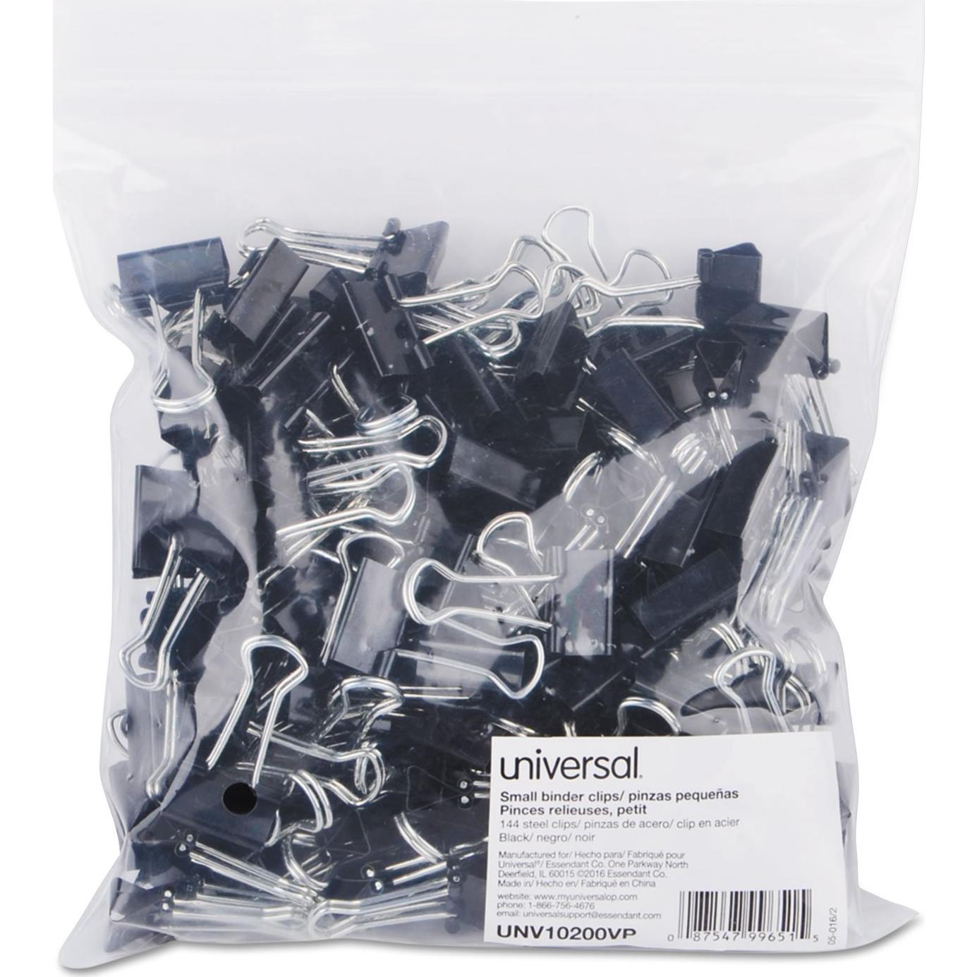 Clip de Carpeta Pequeño Universal Negro Plata 144 Piezas