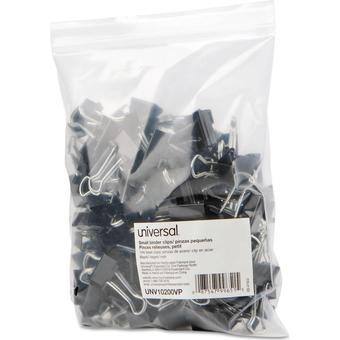 Clip de Carpeta Pequeño Universal Negro Plata 144 Piezas