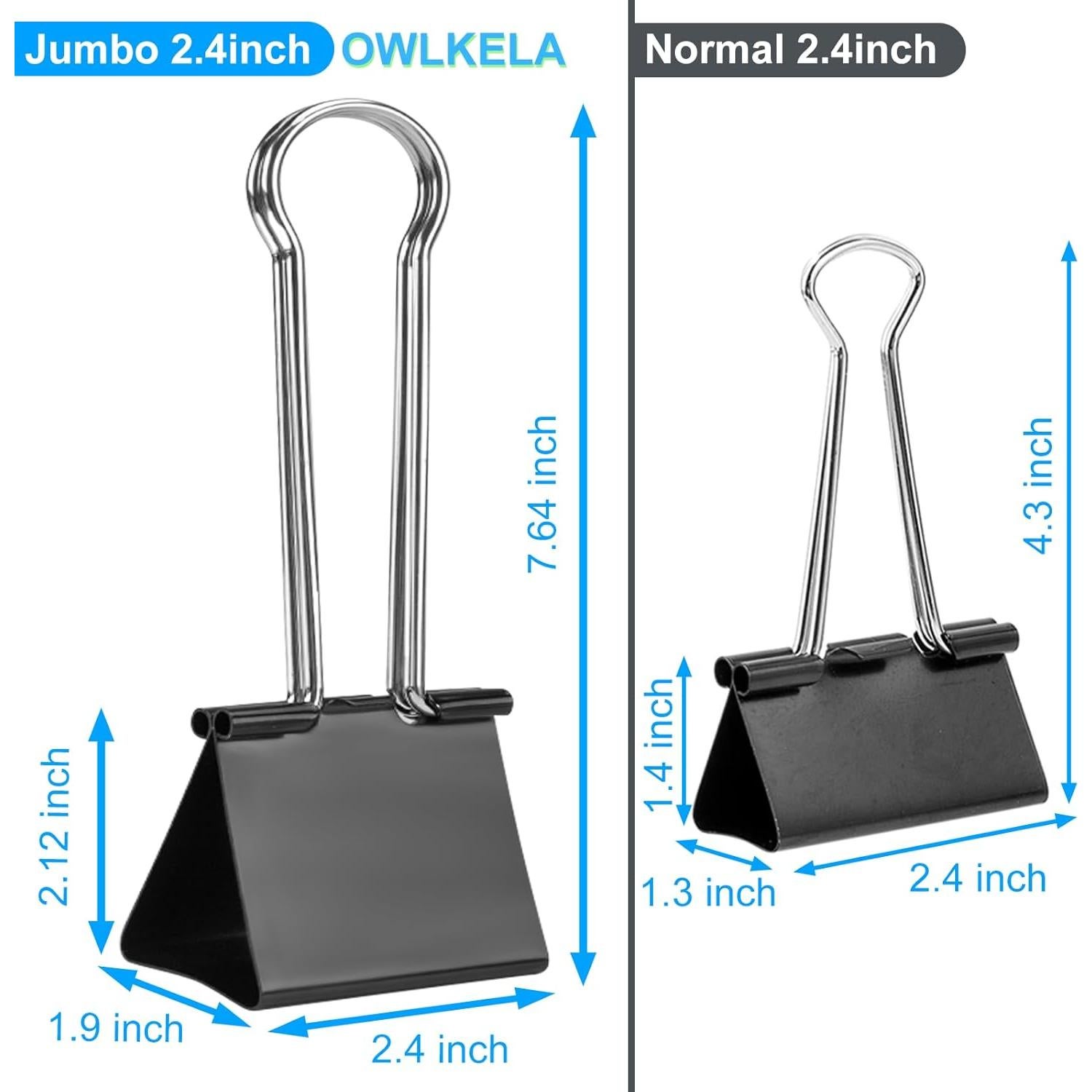 Clips de Carpeta Jumbo OWLKELA 4 Pcs 6 cm Acero Negro