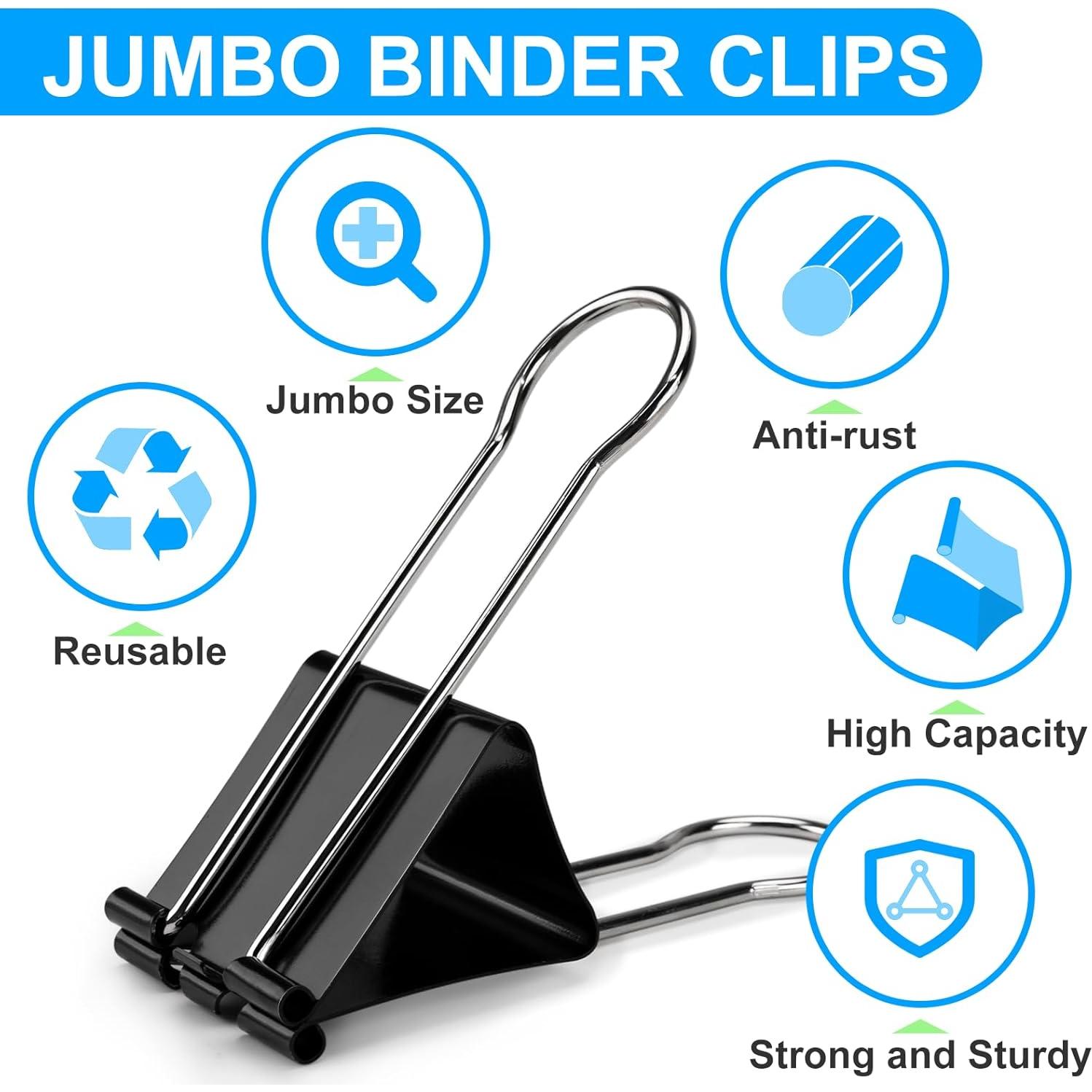 Clips de Carpeta Jumbo OWLKELA 4 Pcs 6 cm Acero Negro