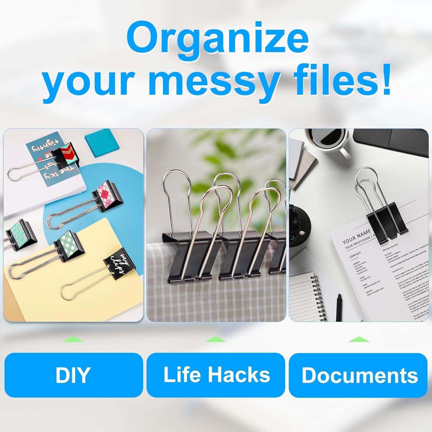 Clips de Carpeta Jumbo OWLKELA 4 Pcs 6 cm Acero Negro