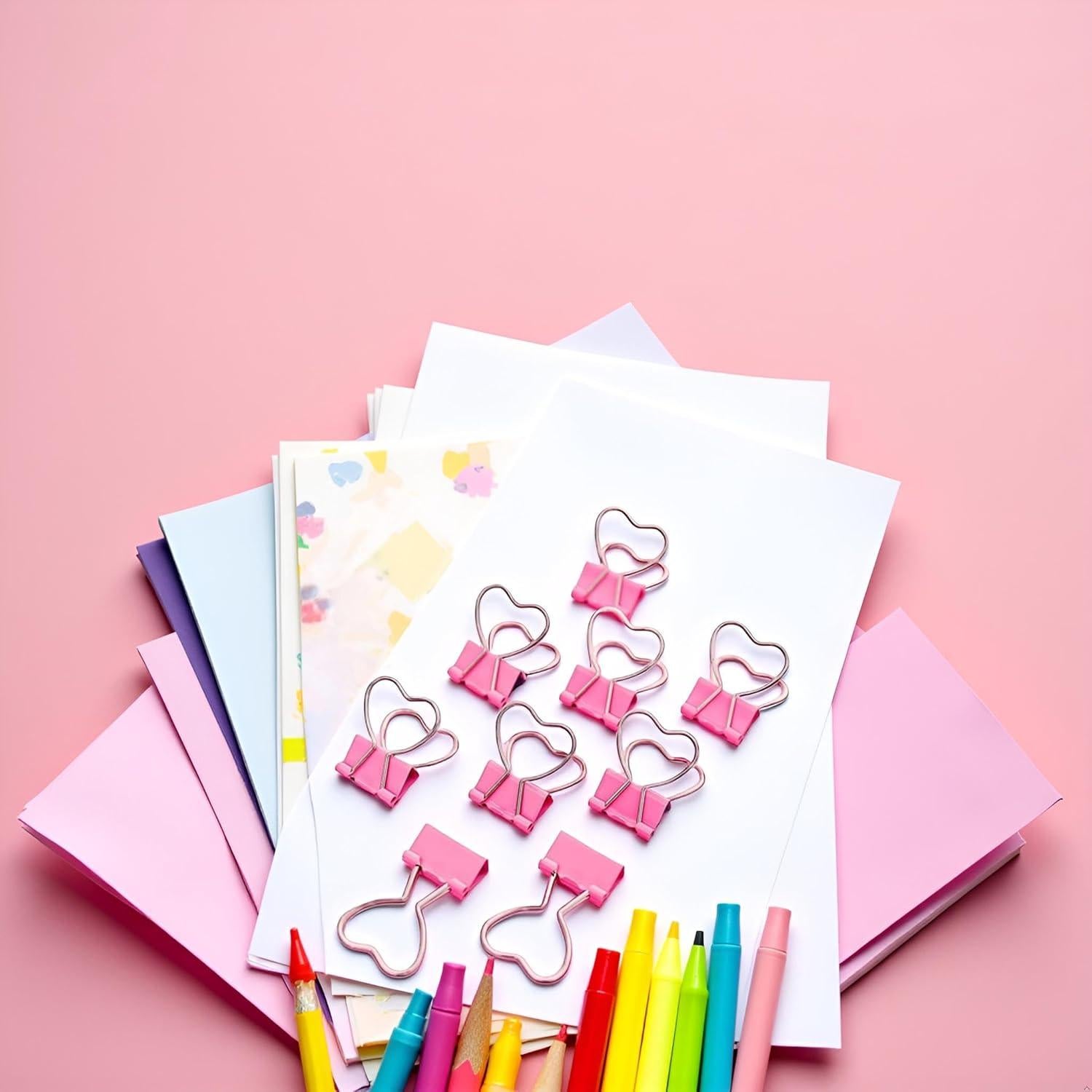 Clip de Metal Rosa en Forma de Corazón Htppzjr - 10 Unidades