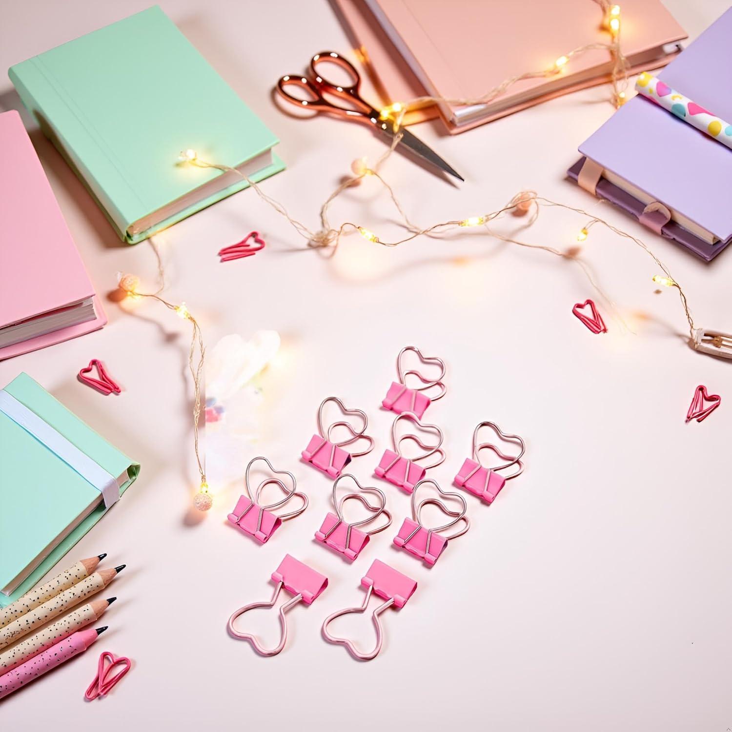 Clip de Metal Rosa en Forma de Corazón Htppzjr - 10 Unidades