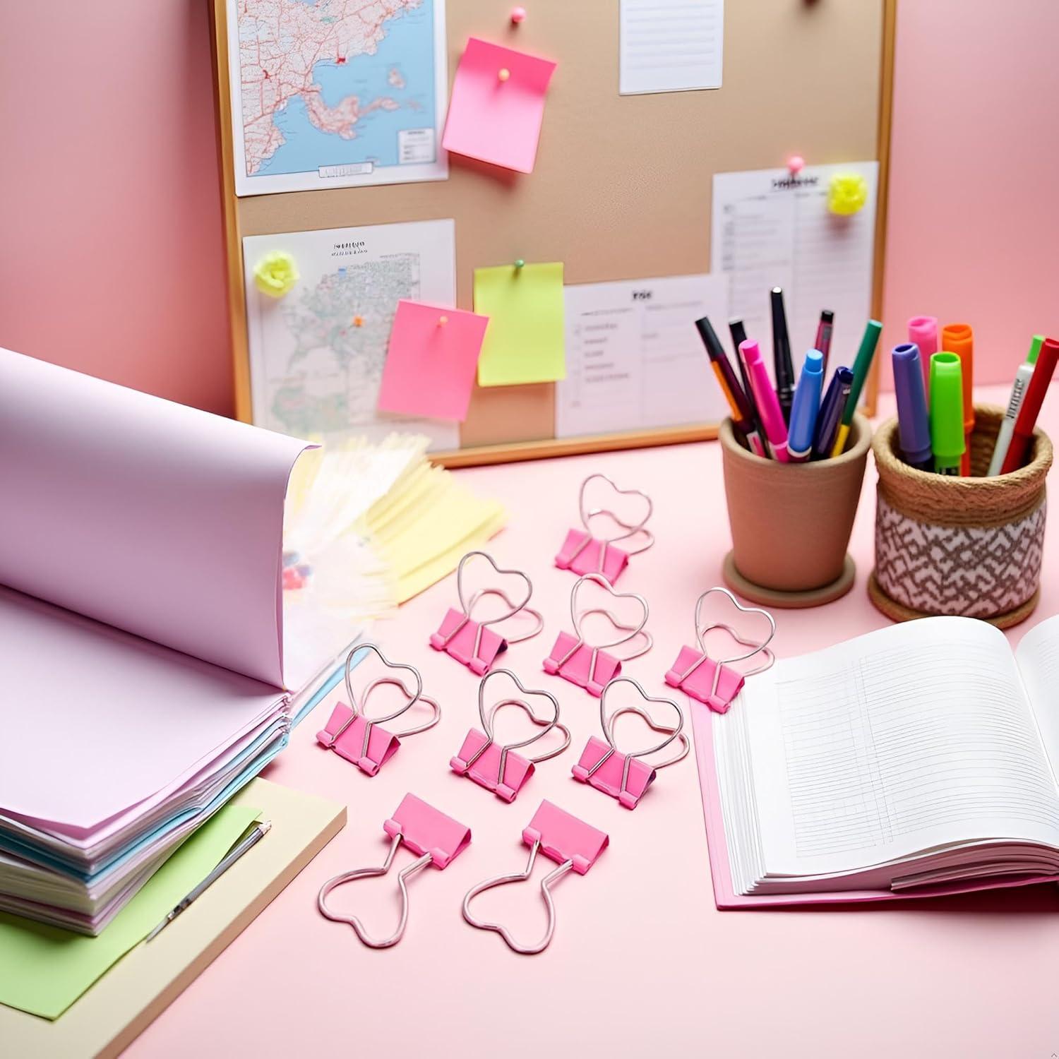 Clip de Metal Rosa en Forma de Corazón Htppzjr - 10 Unidades