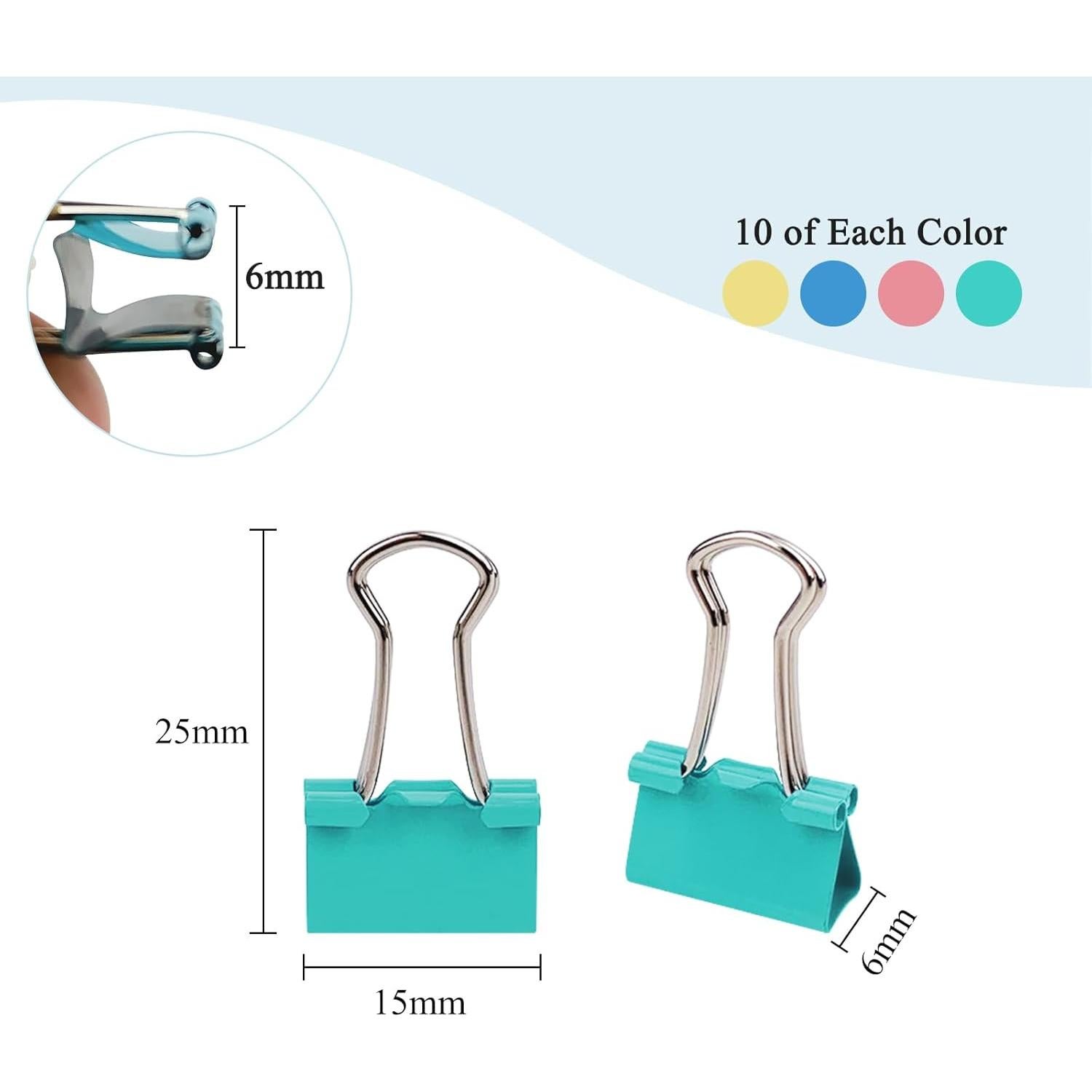 Set de 40 Clips de Carpeta Ykimok 15mm en 4 Colores