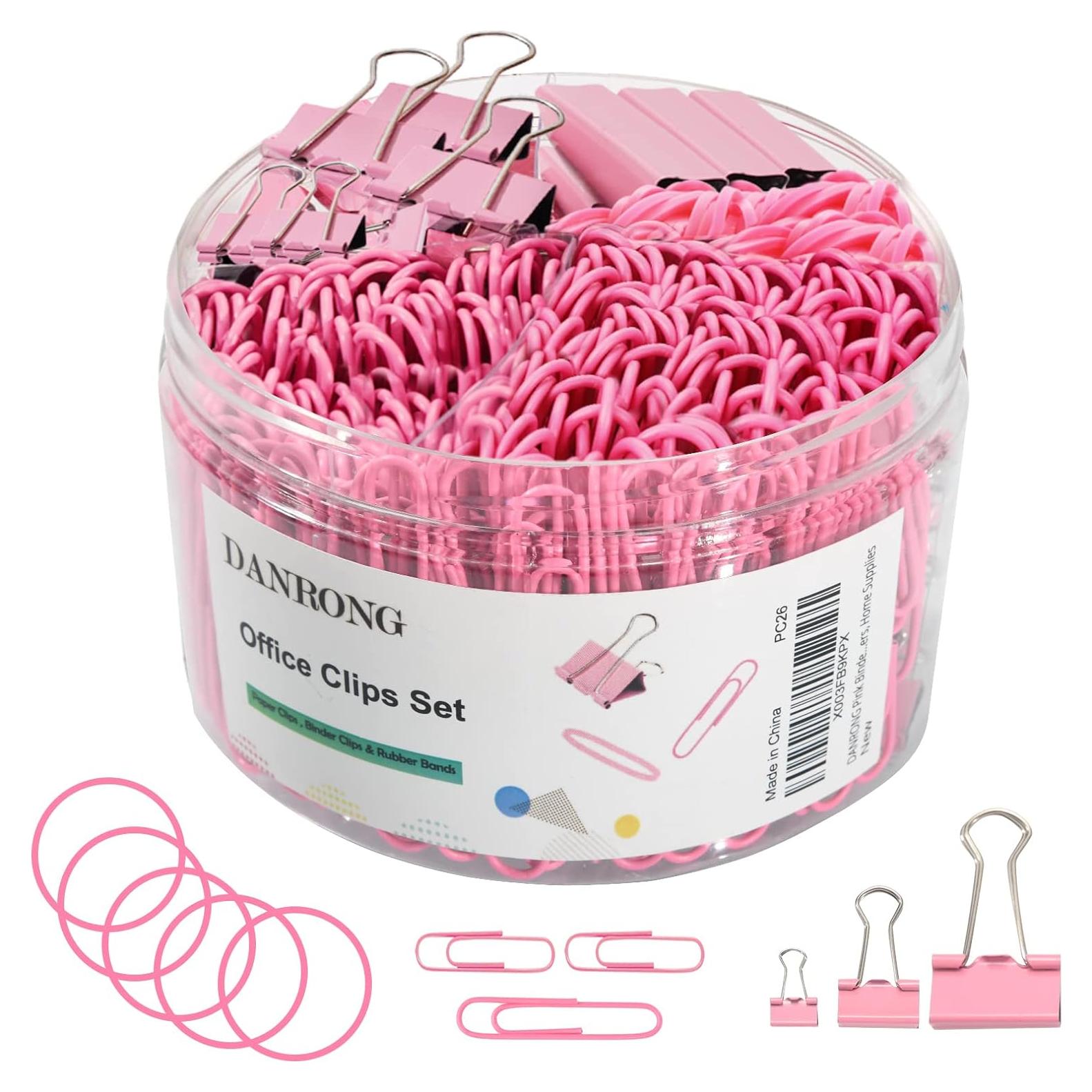 Juego de Clips de Papel y Carpeta DANRONG Rosa 380 Piezas