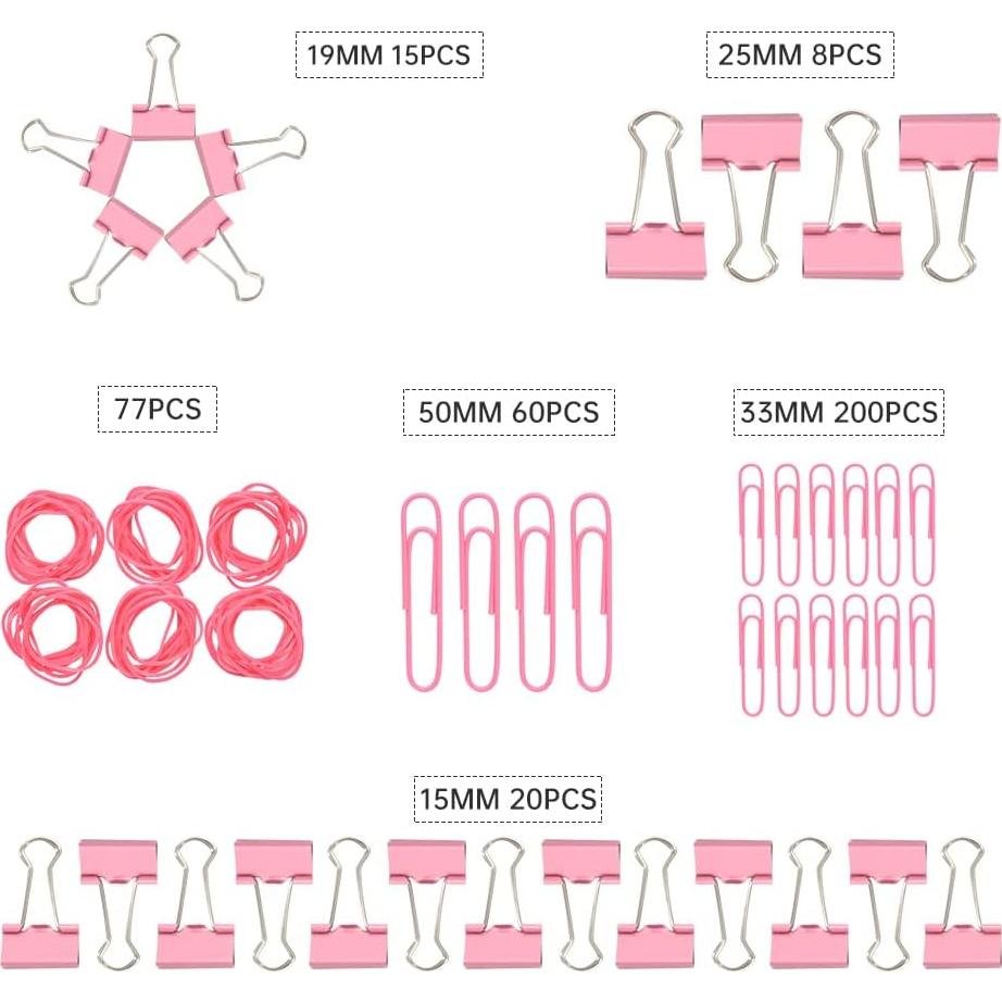 Juego de Clips de Papel y Carpeta DANRONG Rosa 380 Piezas