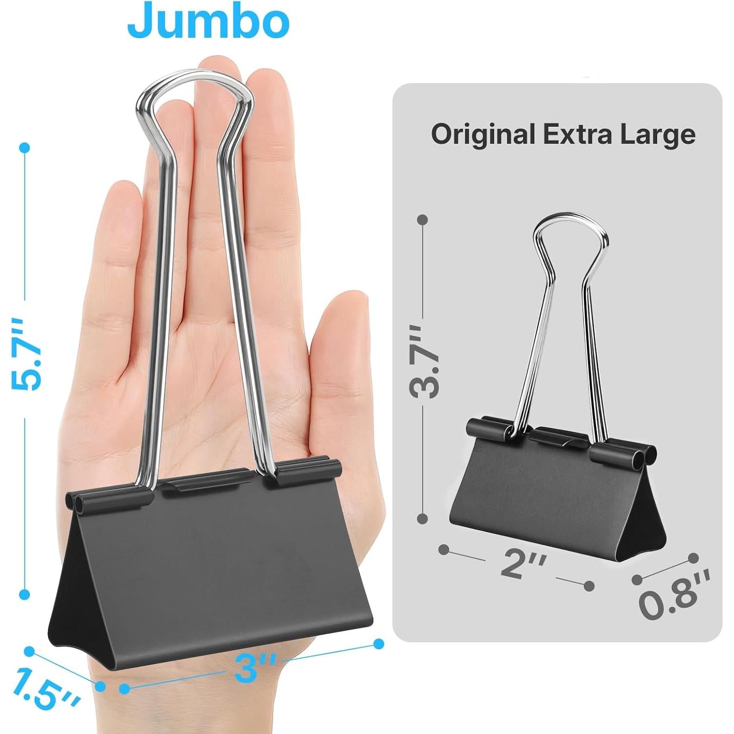 Clips de Carpeta Jumbo OWLKELA 18 Pcs 7.62 cm Negros