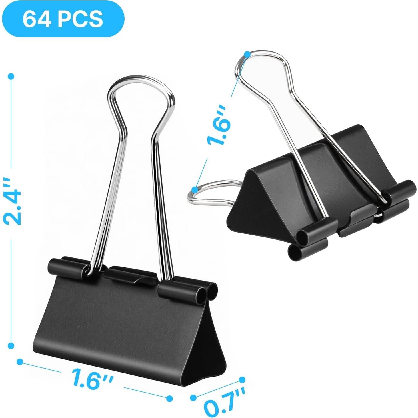 Clips de Carpeta Grandes OWLKELA 64 Pcs Negros 4.06 cm