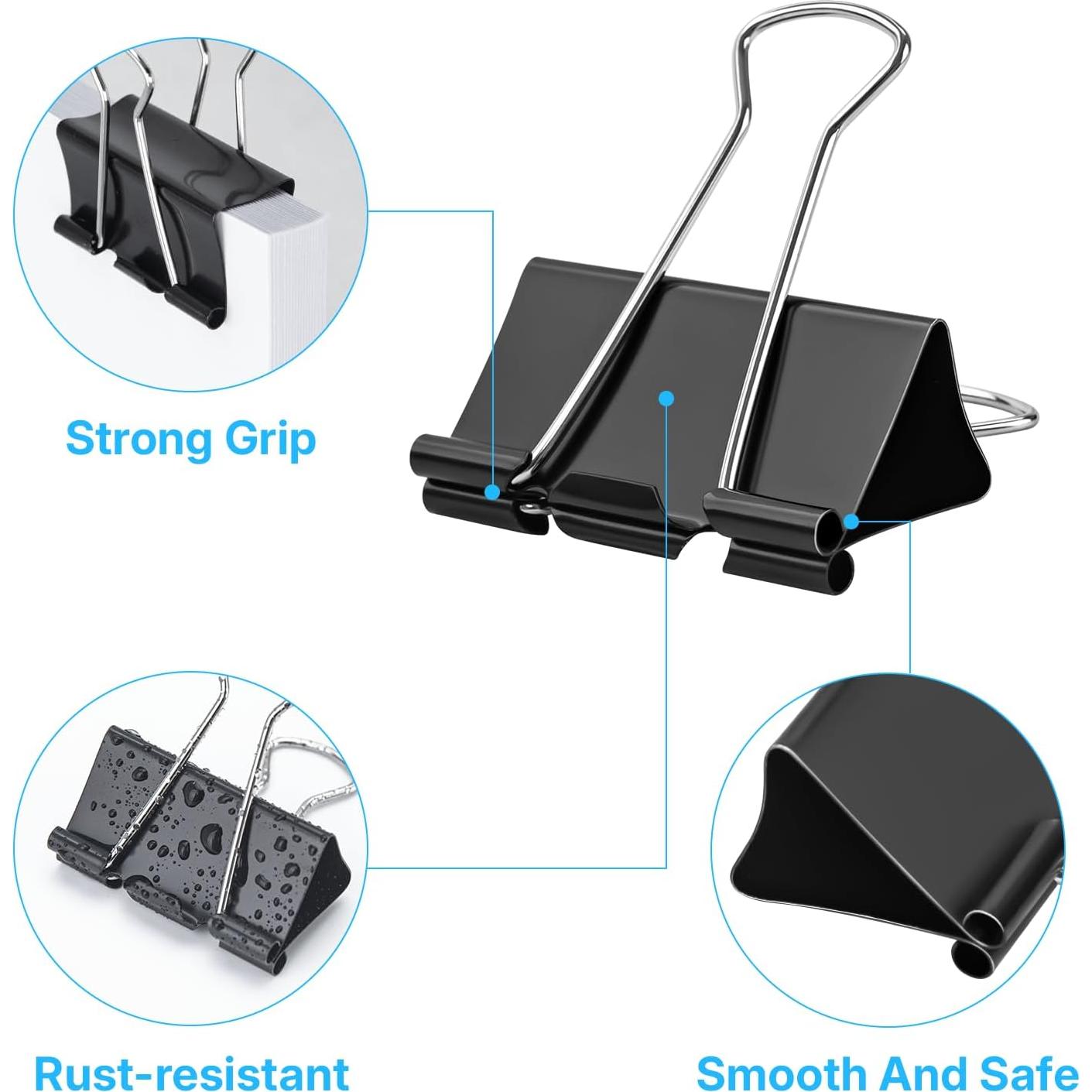 Clips de Carpeta Grandes OWLKELA 64 Pcs Negros 4.06 cm