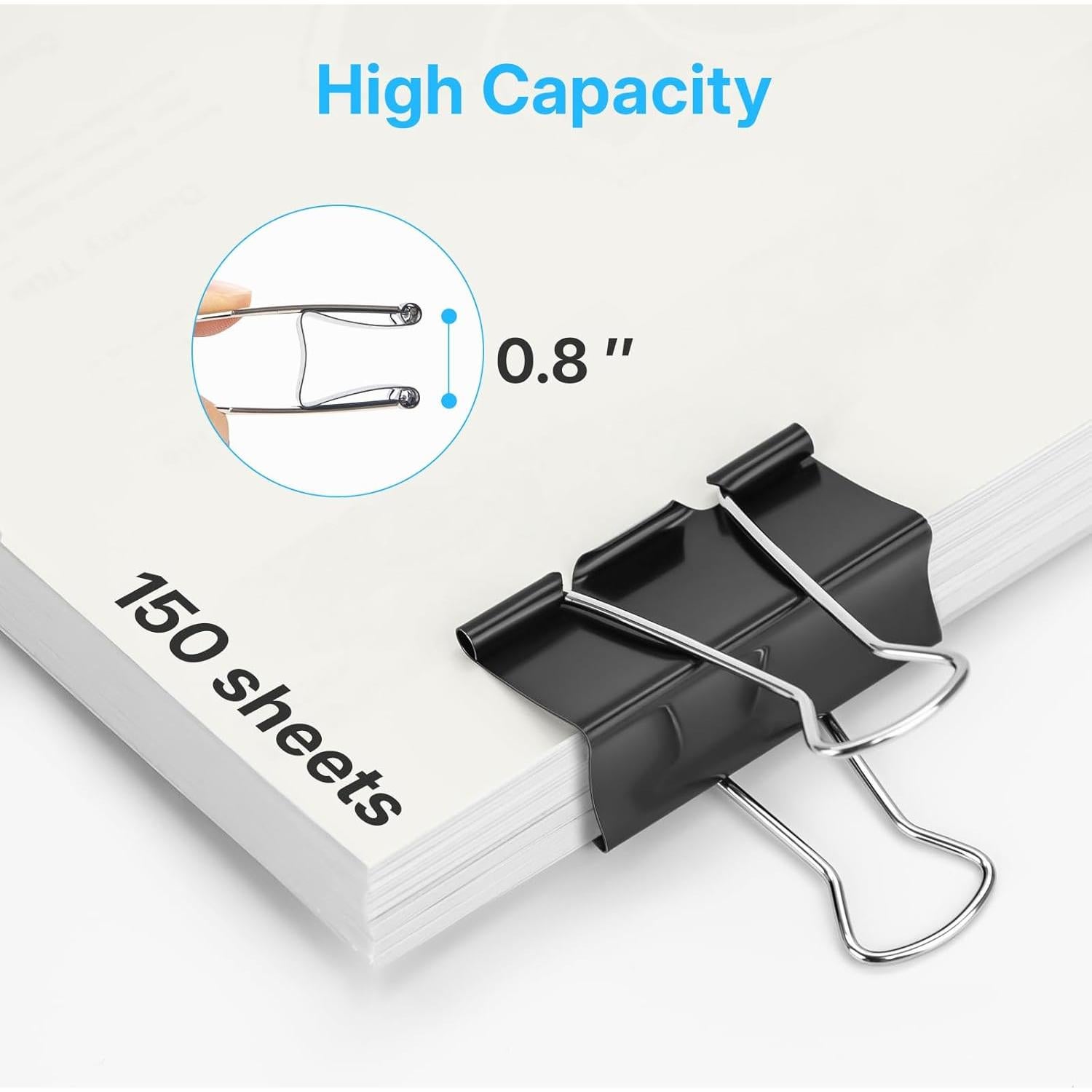 Clips de Carpeta Grandes OWLKELA 64 Pcs Negros 4.06 cm