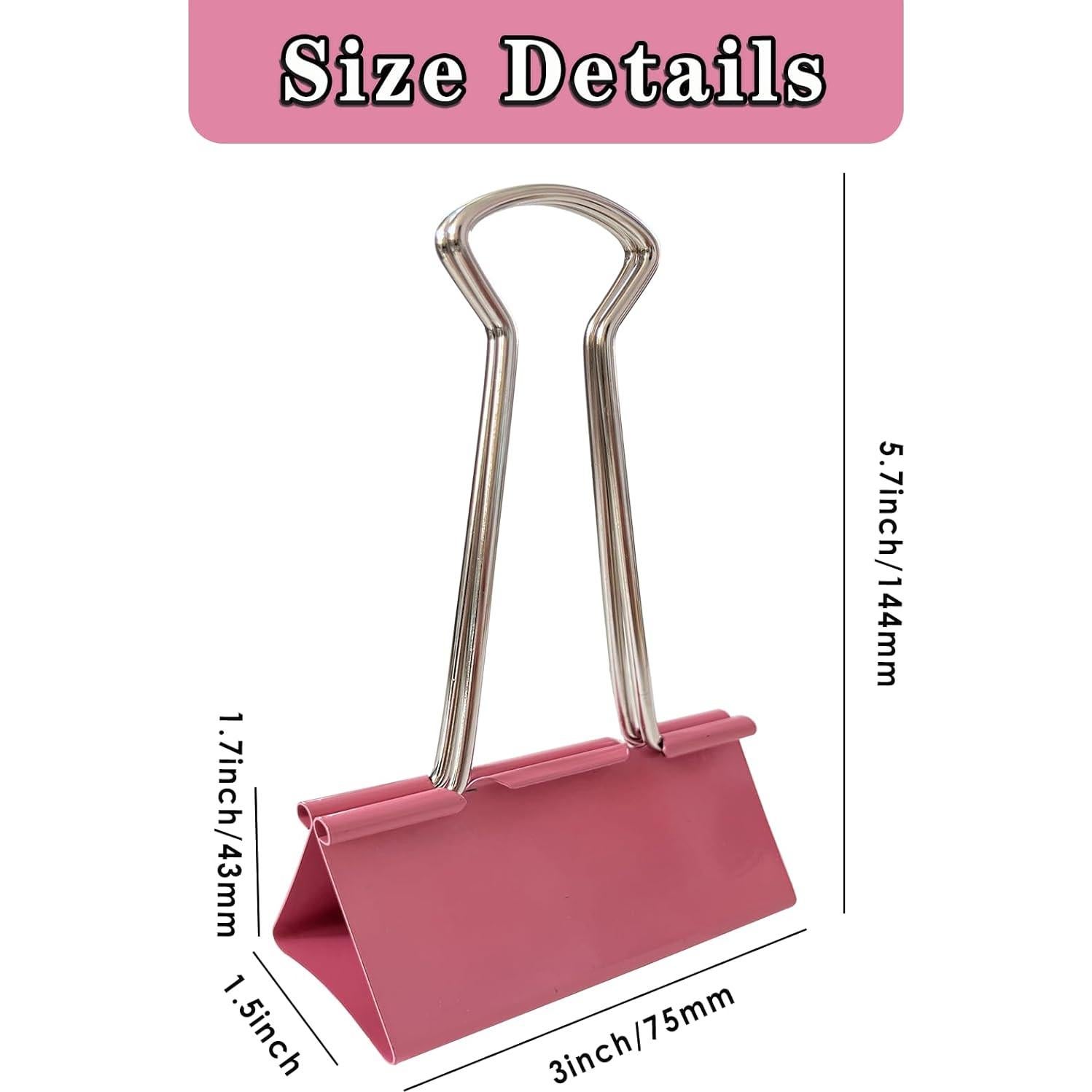 18 Clips de Carpeta Jumbo Rosa XuSha 3.81 cm Alta Resistencia