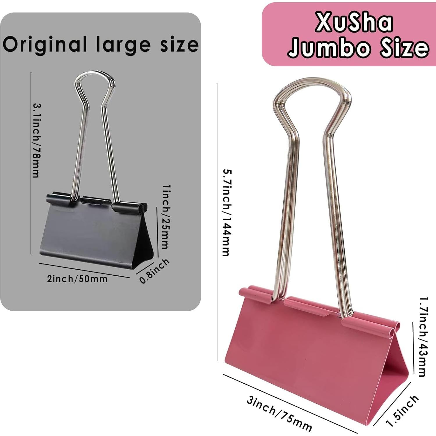 18 Clips de Carpeta Jumbo Rosa XuSha 3.81 cm Alta Resistencia