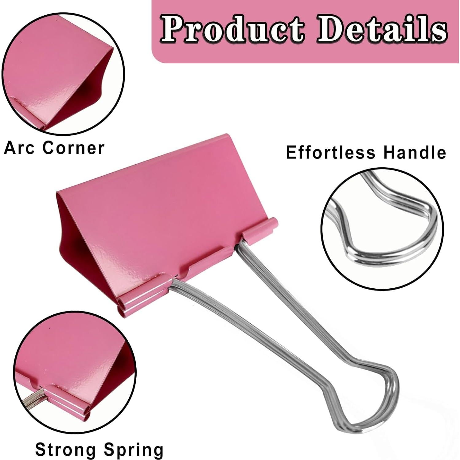 18 Clips de Carpeta Jumbo Rosa XuSha 3.81 cm Alta Resistencia