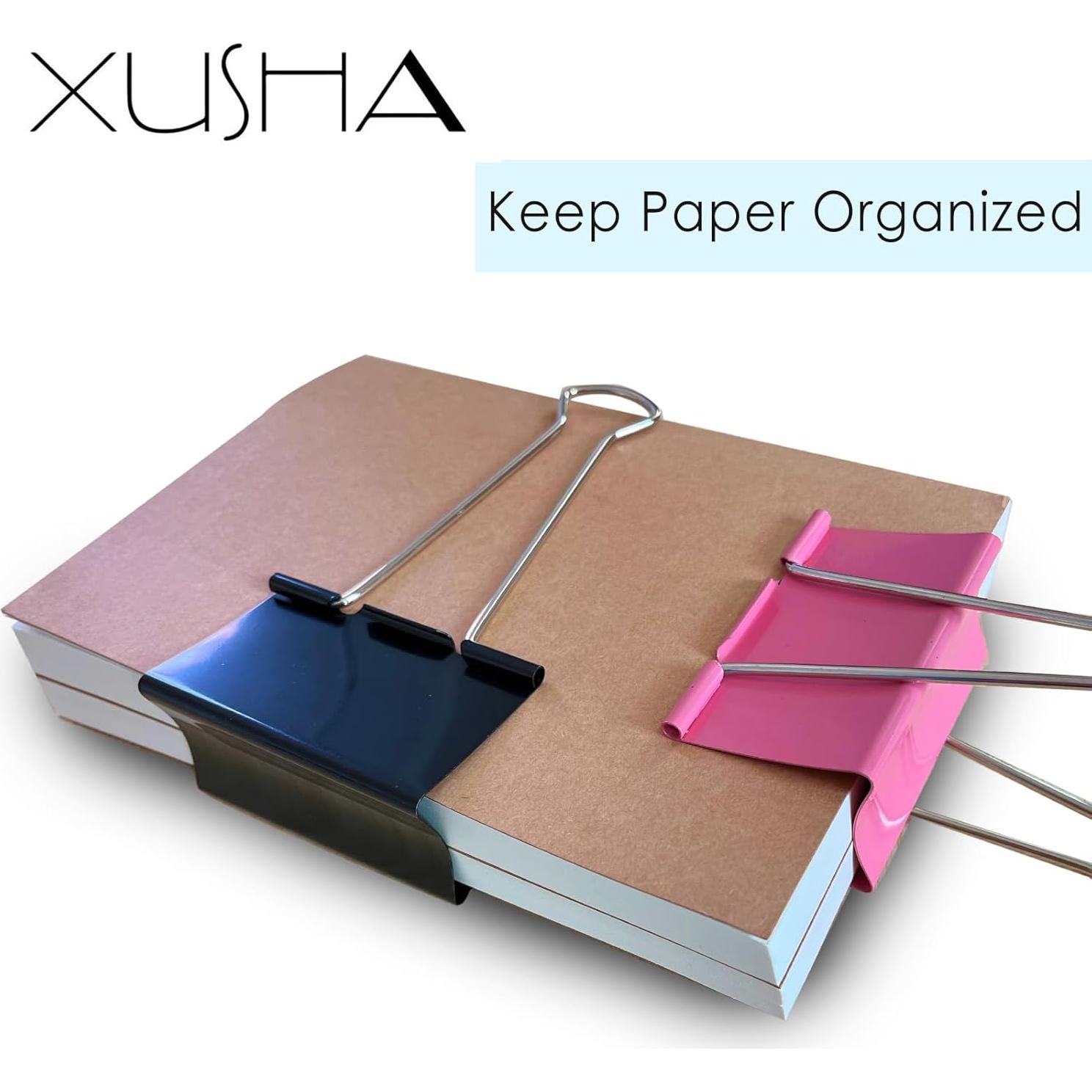 18 Clips de Carpeta Jumbo Rosa XuSha 3.81 cm Alta Resistencia