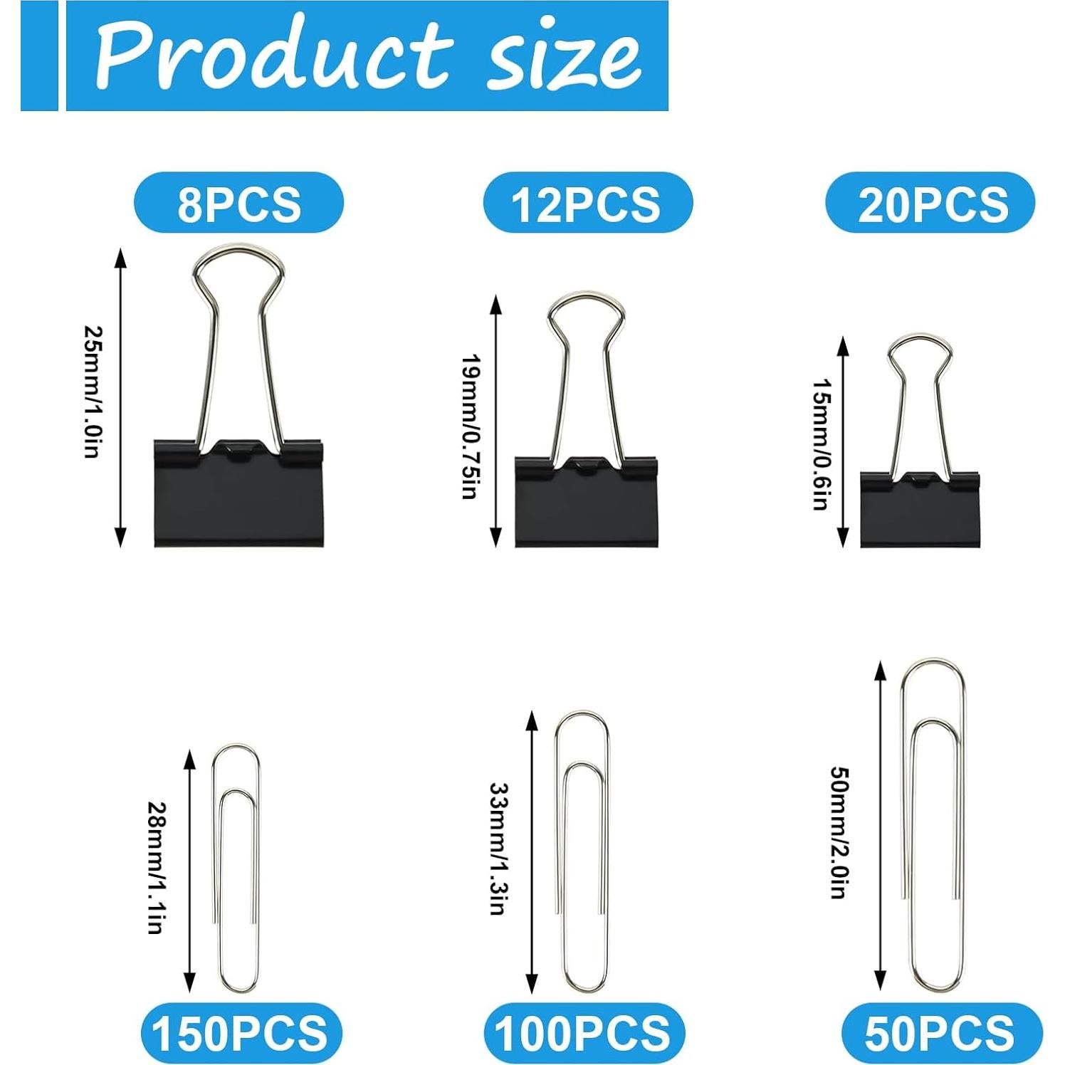 Juego de 340 Clips de Papel y Carpetas HIQU - Variados