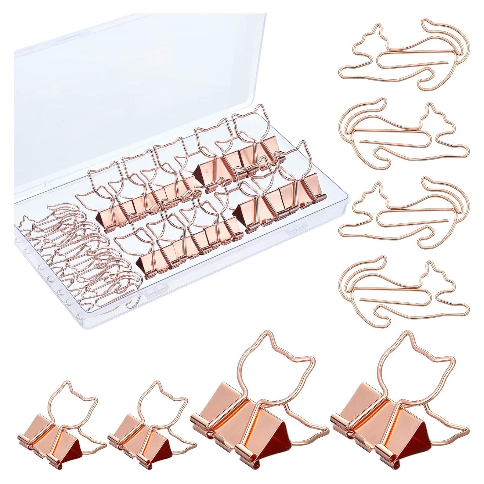 Eersida 55 Piezas Clips de Papel en Forma de Gato Oro Rosa