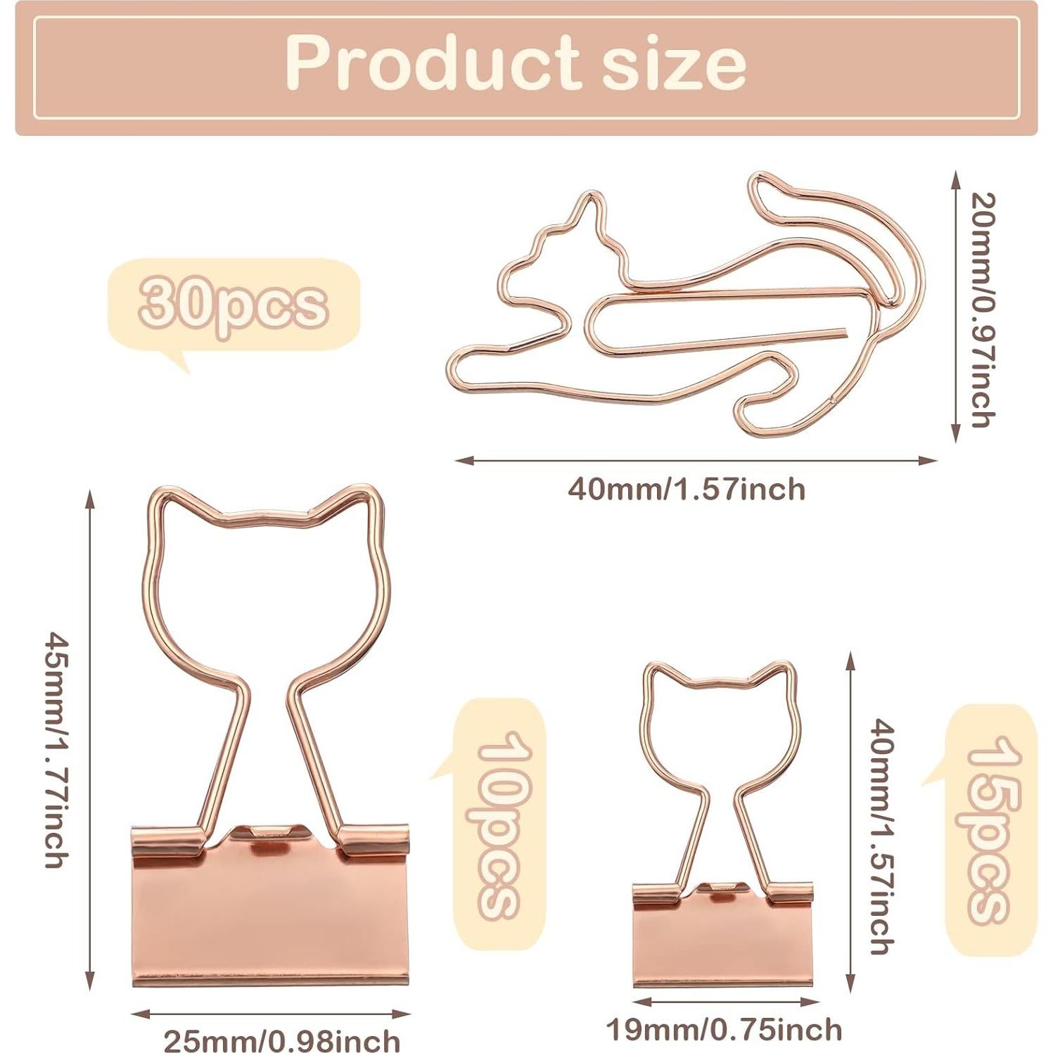 Eersida 55 Piezas Clips de Papel en Forma de Gato Oro Rosa