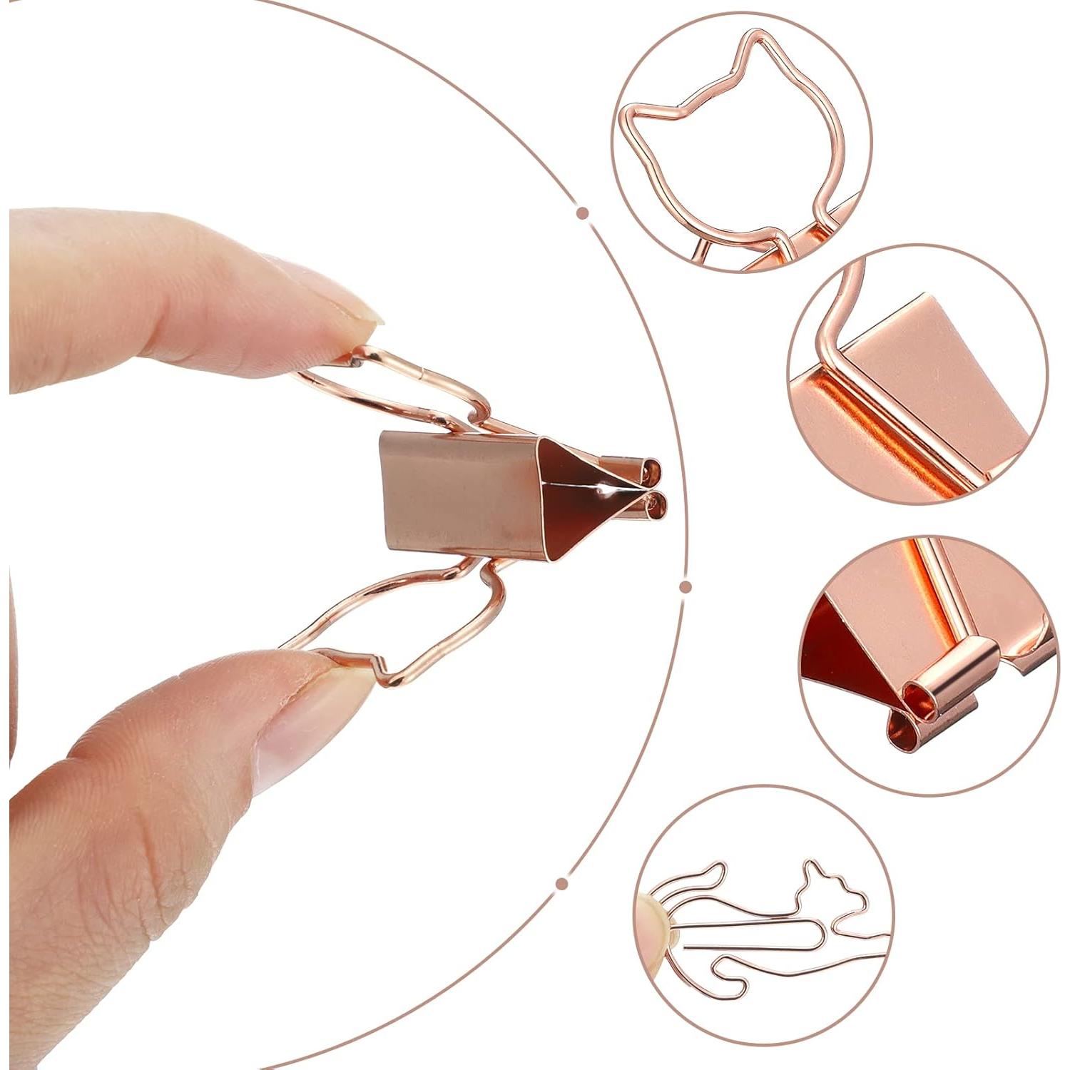 Eersida 55 Piezas Clips de Papel en Forma de Gato Oro Rosa