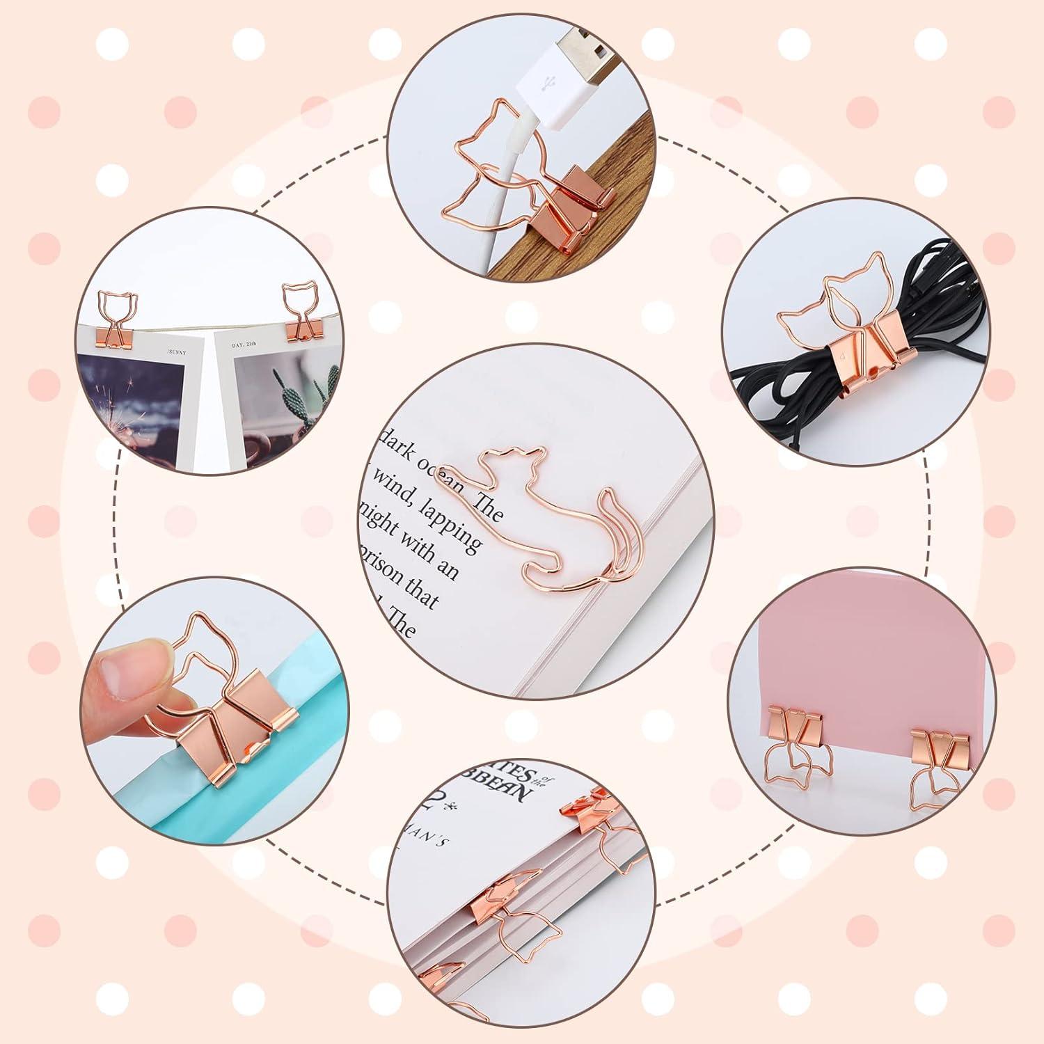 Eersida 55 Piezas Clips de Papel en Forma de Gato Oro Rosa