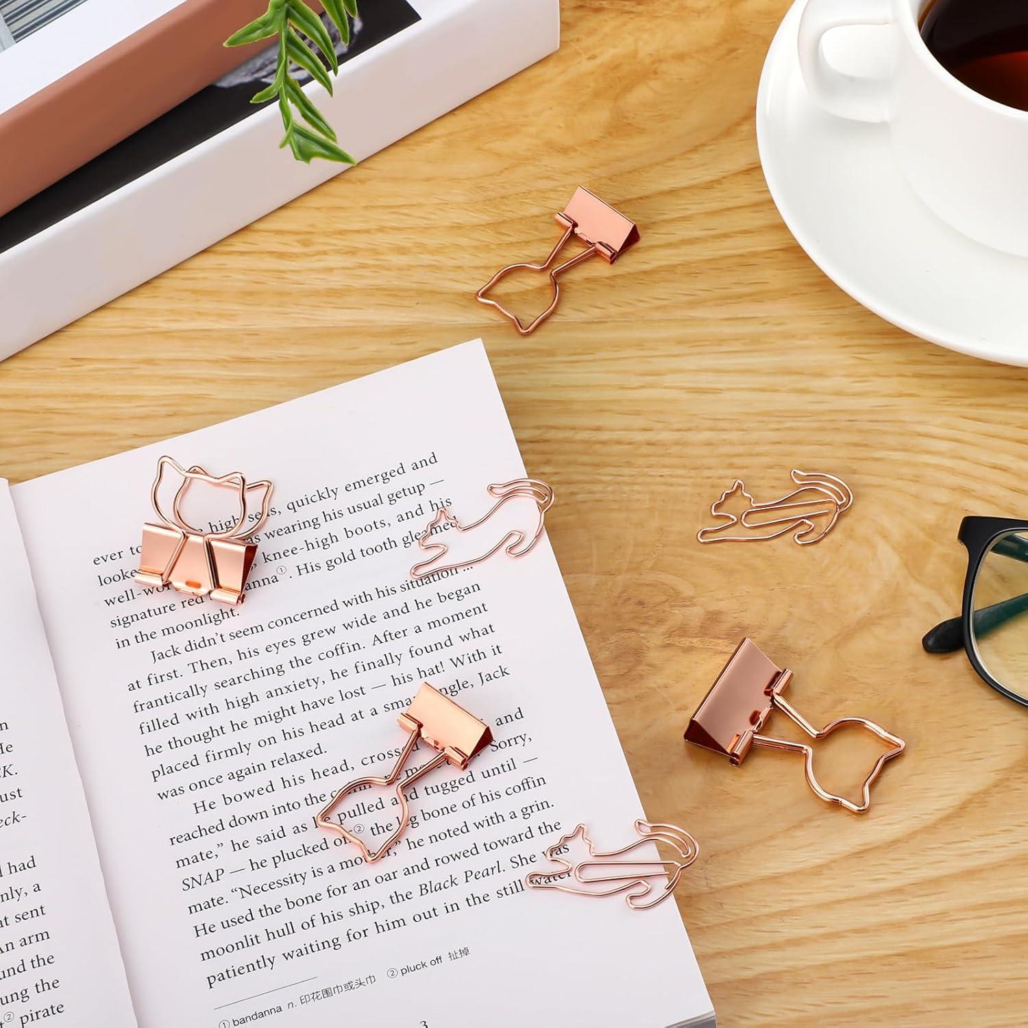 Eersida 55 Piezas Clips de Papel en Forma de Gato Oro Rosa