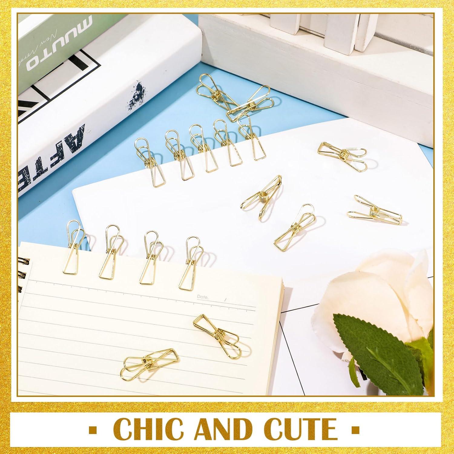 100 Clips de Papel Dorados Sabary de Acero Inoxidable Pequeños