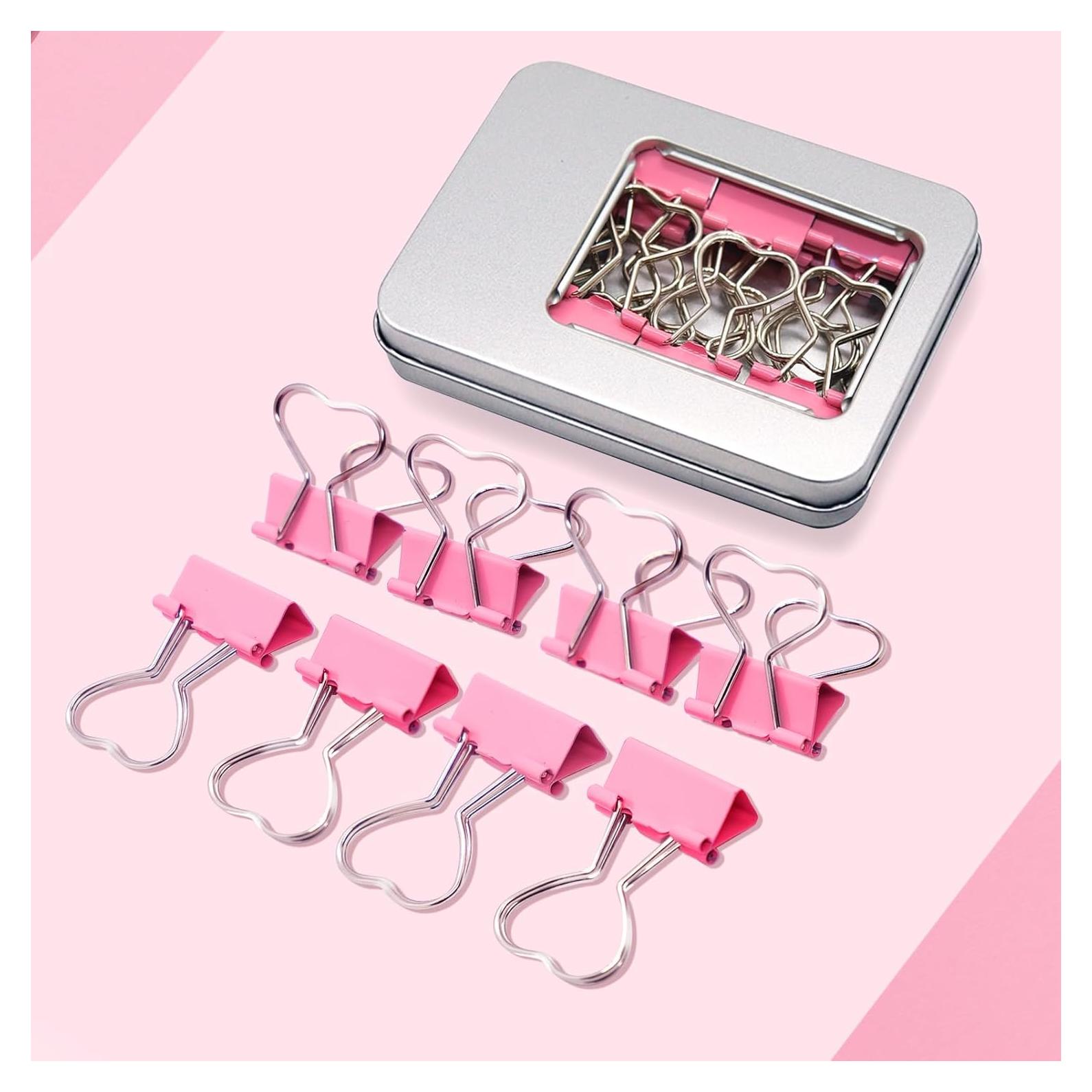 16 Clips de Binder en Forma de Corazón Rosa Haowuliao