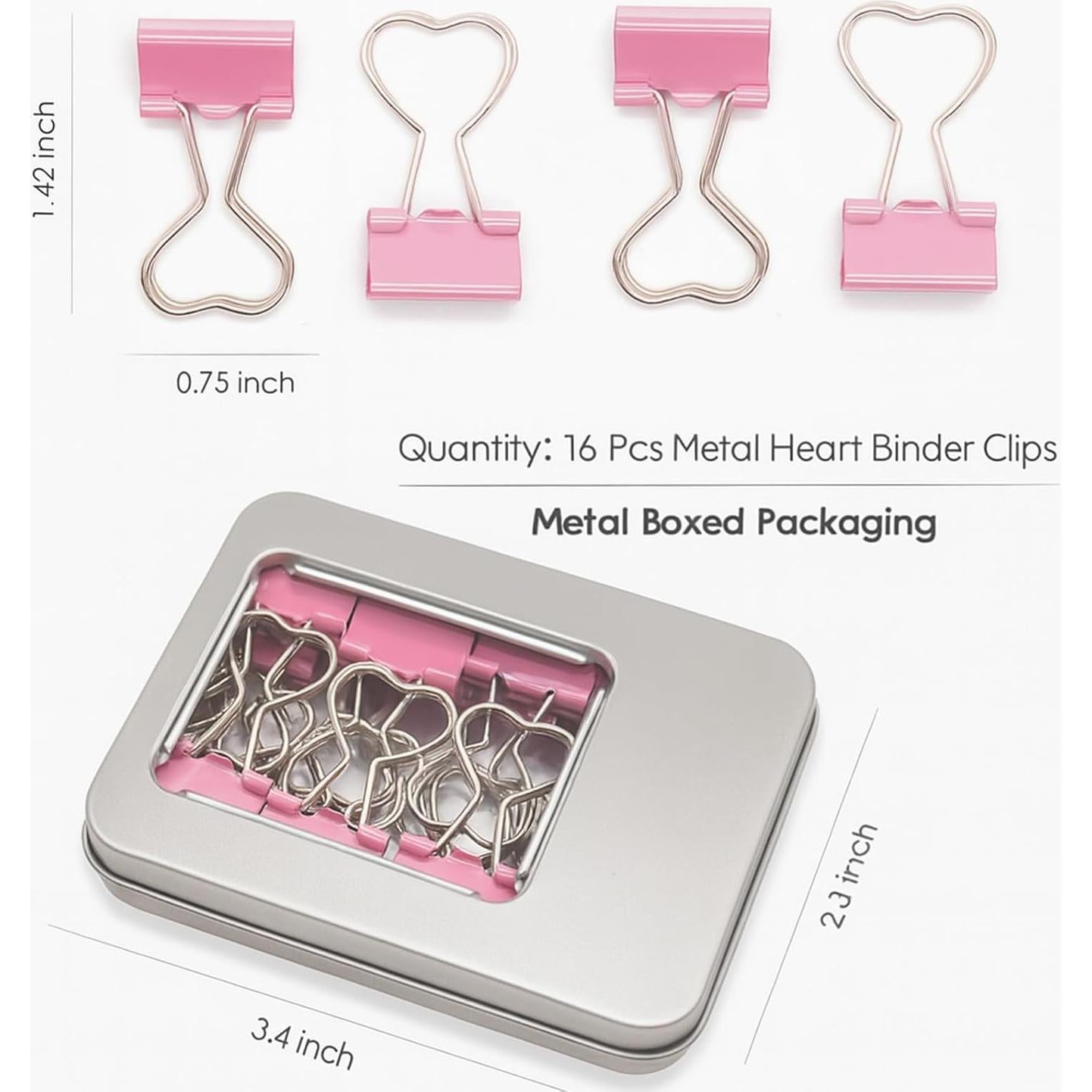 16 Clips de Binder en Forma de Corazón Rosa Haowuliao