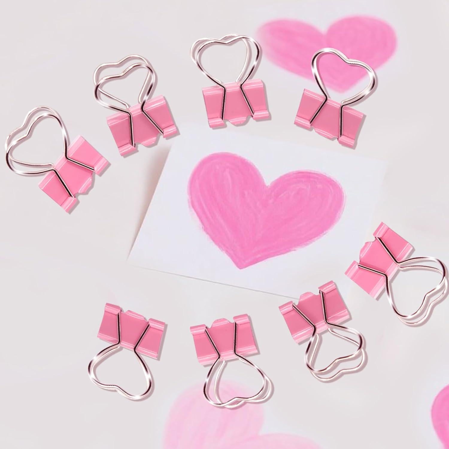 16 Clips de Binder en Forma de Corazón Rosa Haowuliao